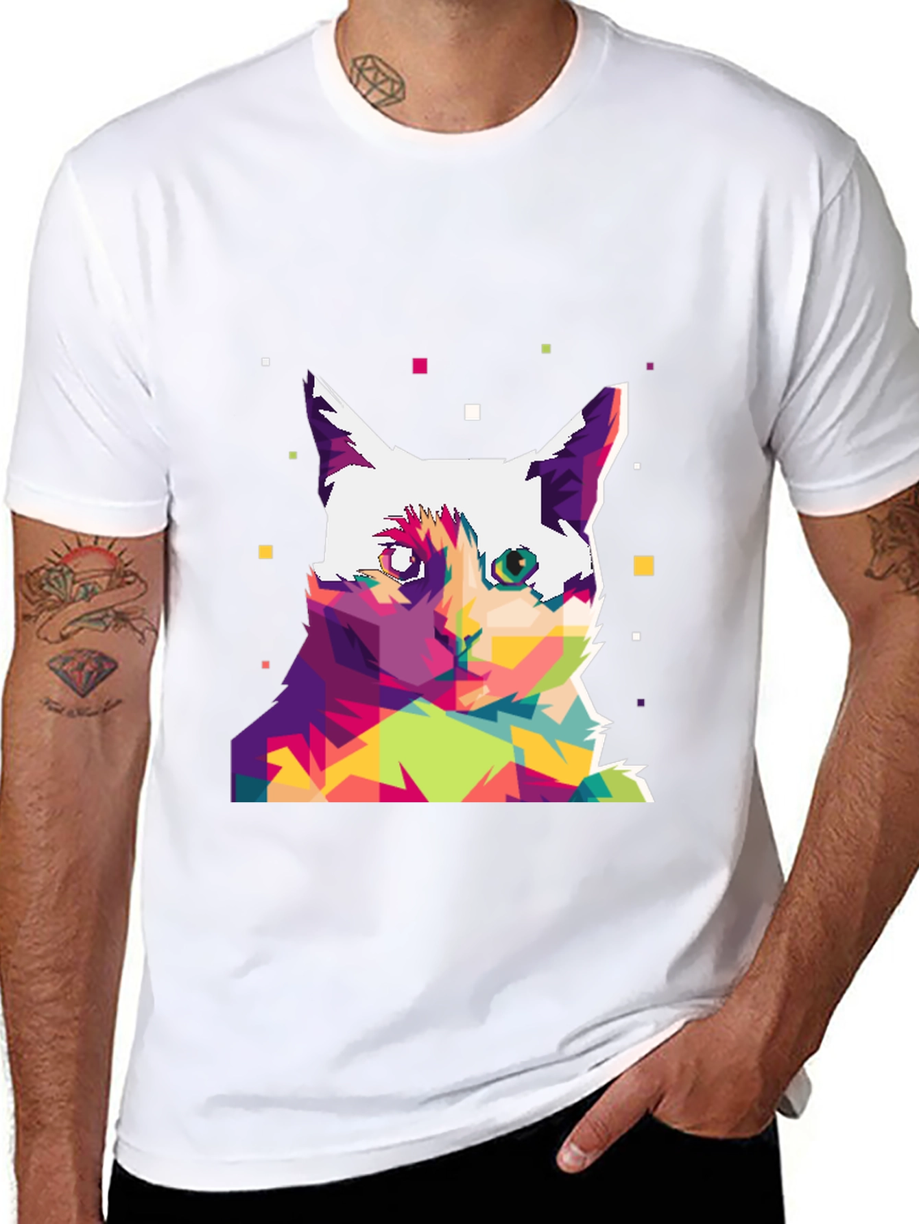 Black Abstract Cat Art Graphic Tee view 8