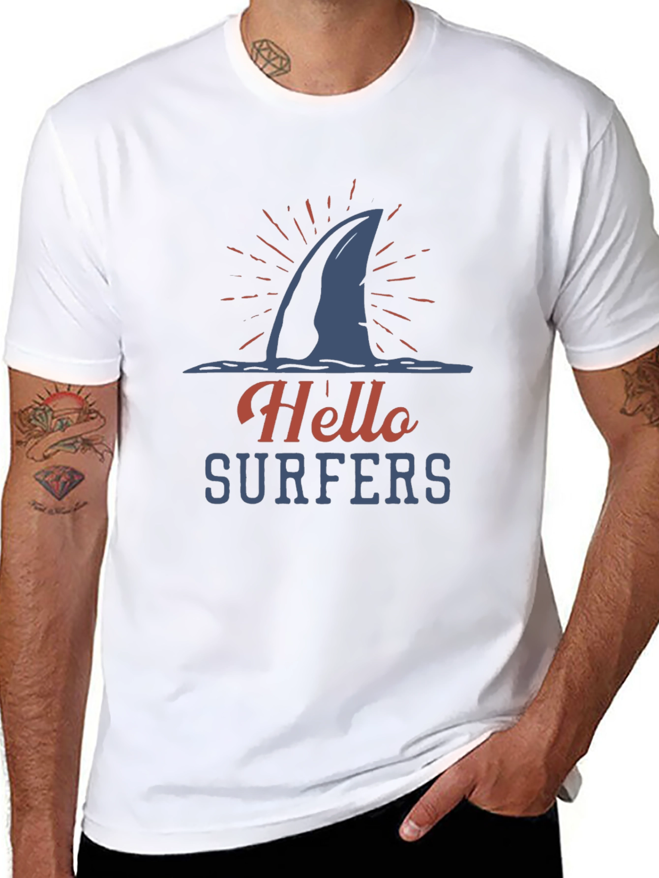 Hello Surfers Shark Fin Graphic T-Shirt - 8
