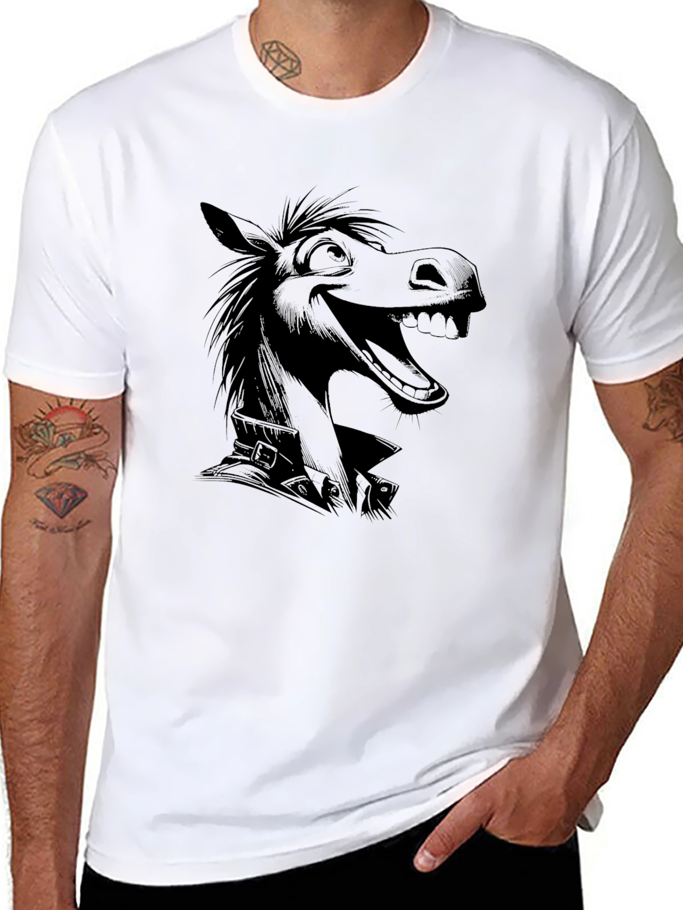 Black Cartoon Horse Graphic T-Shirt - Mens Black Tee view 8
