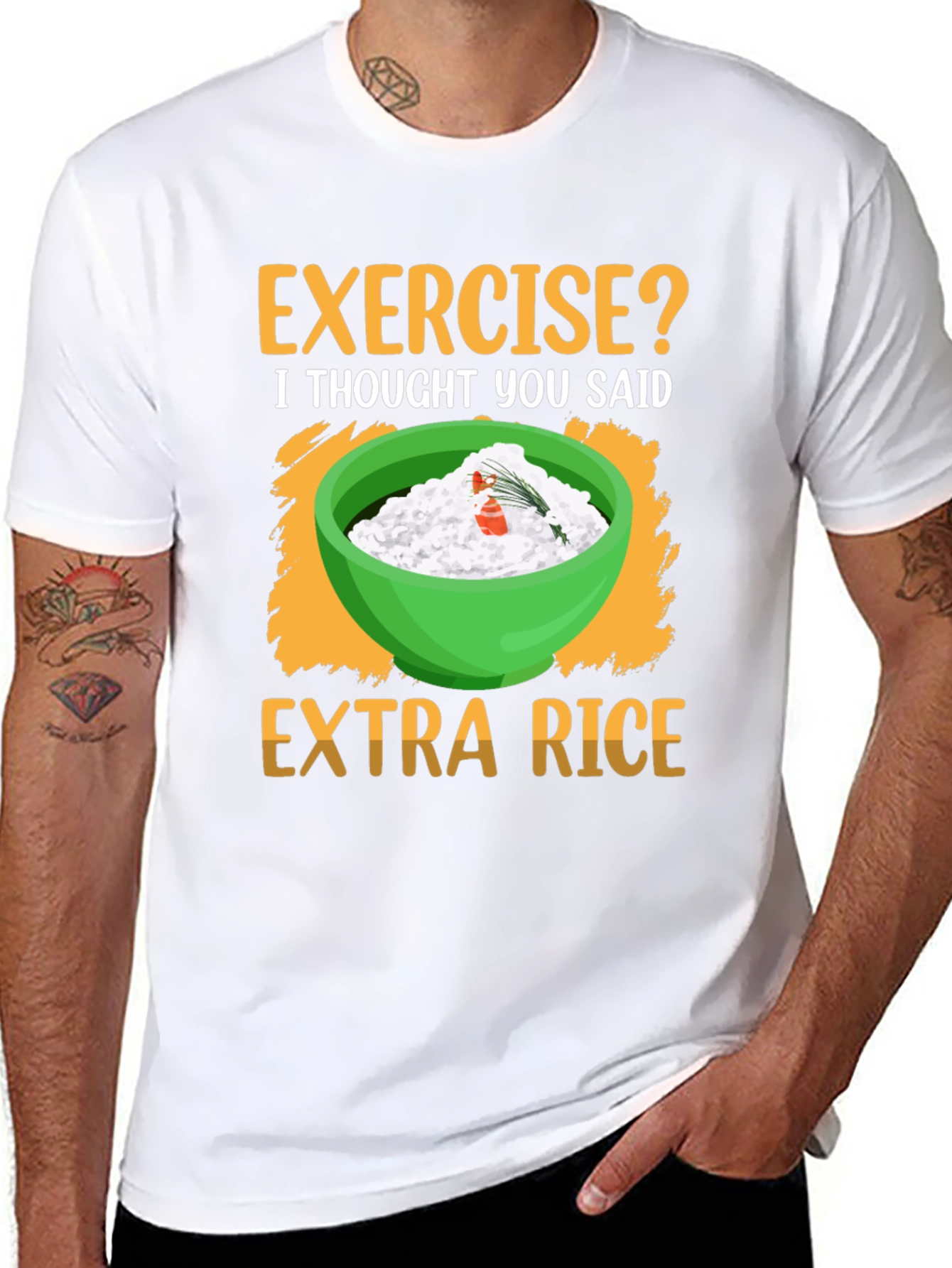 Black Exercise? Extra Rice T-Shirt Funny Foodie Tee view 8