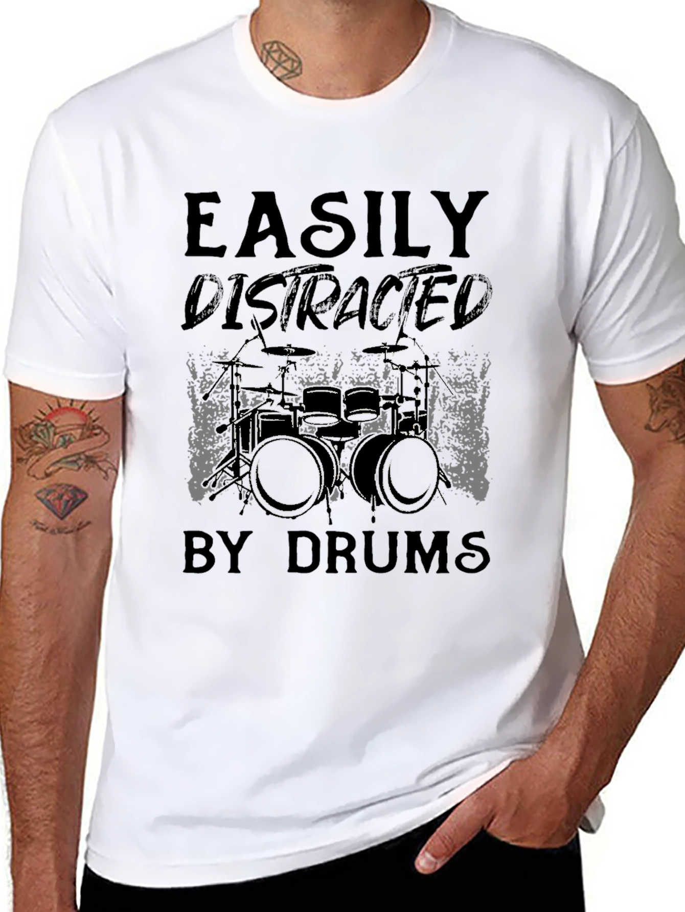 Black Easily Distracted by Drums T-Shirt view 8