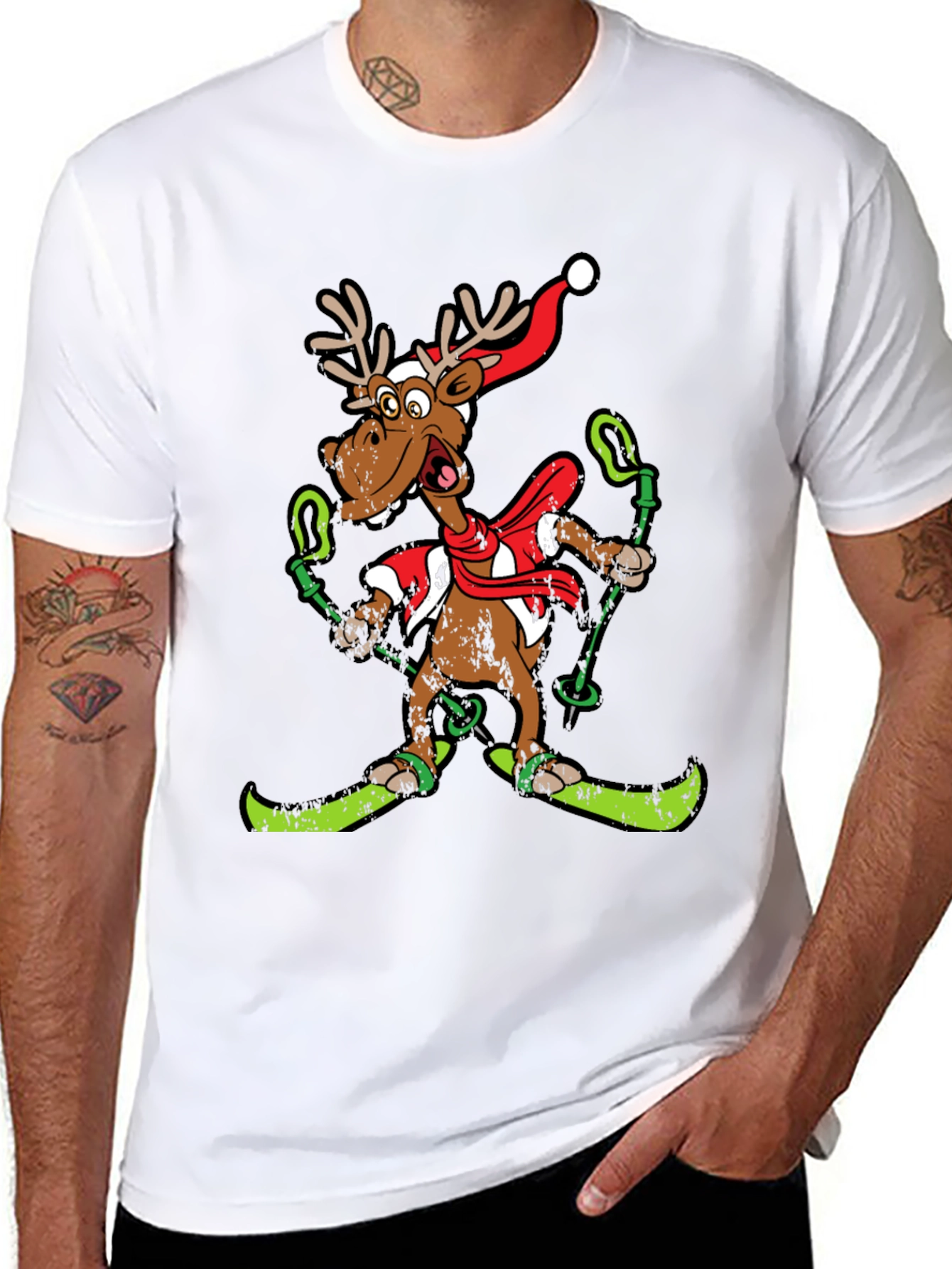 Black Funny Skiing Reindeer T-Shirt Holiday Christmas Tee view 8