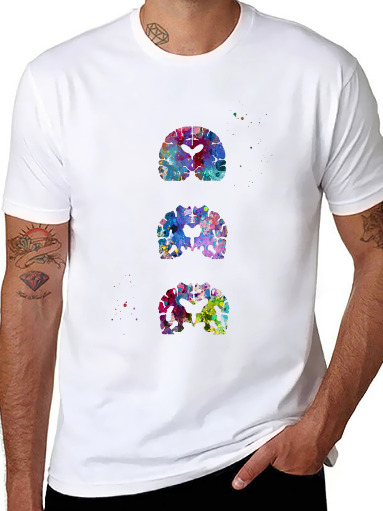 Black Colorful Brain Scan T-Shirt view 8