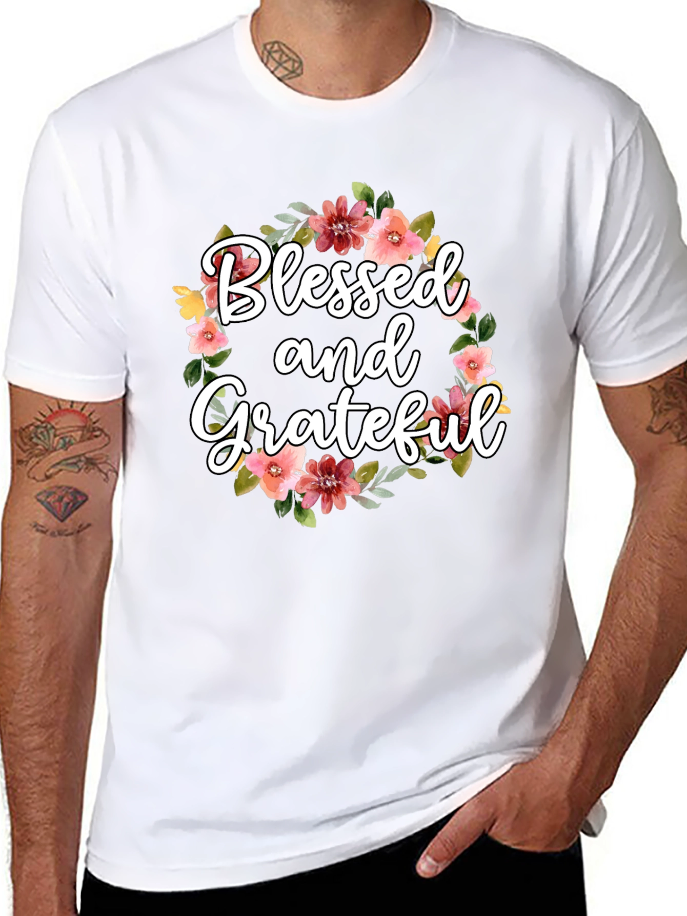 Black Blessed & Grateful Floral T-Shirt view 8