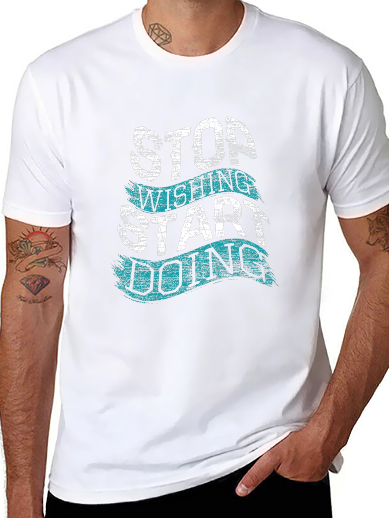 Black Motivational T-Shirt - Stop Wishing, Start Doing view 8