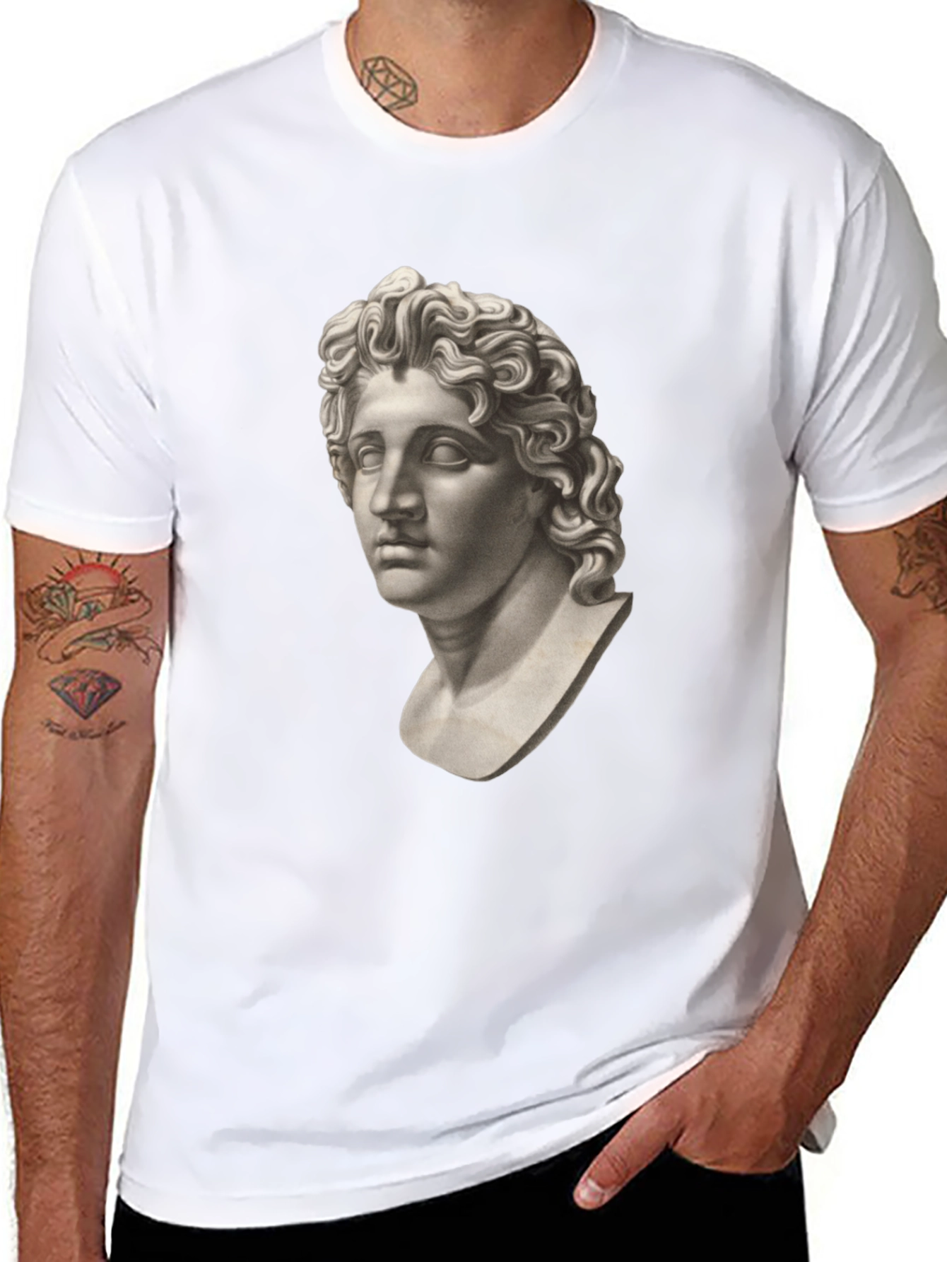 Black Statue Head Graphic Tee - Classic Black Cotton T-Shirt view 8