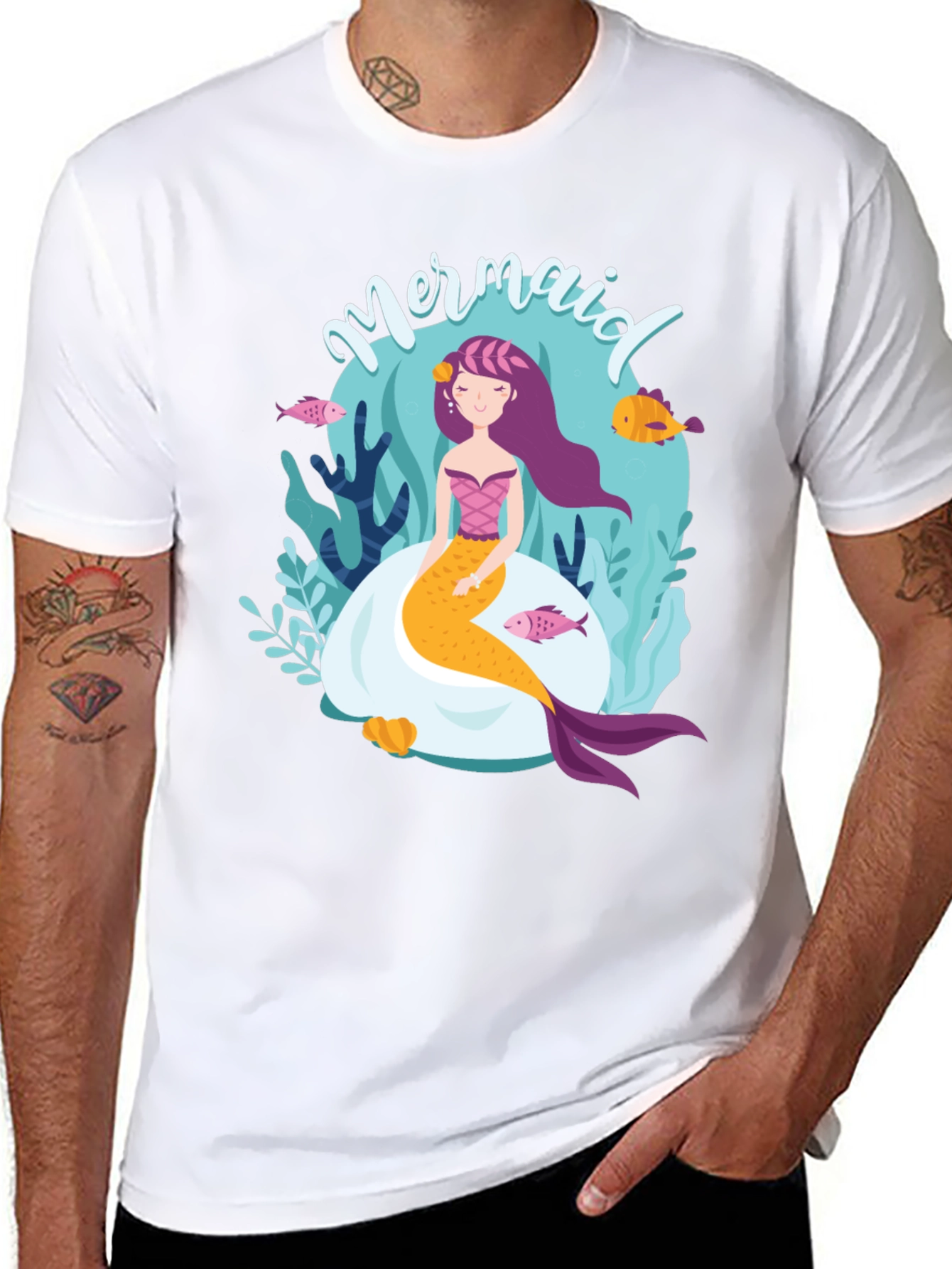 Black Mermaid Graphic Tee - Black Cotton T-Shirt view 8