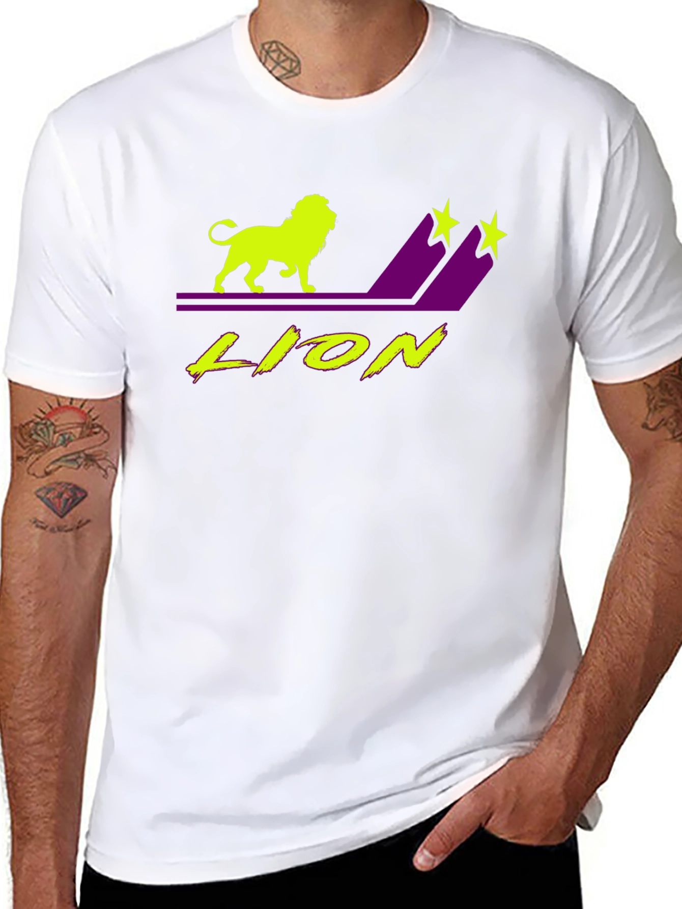 Black Lion Graphic T-Shirt - Black Tee with Neon Design view 8