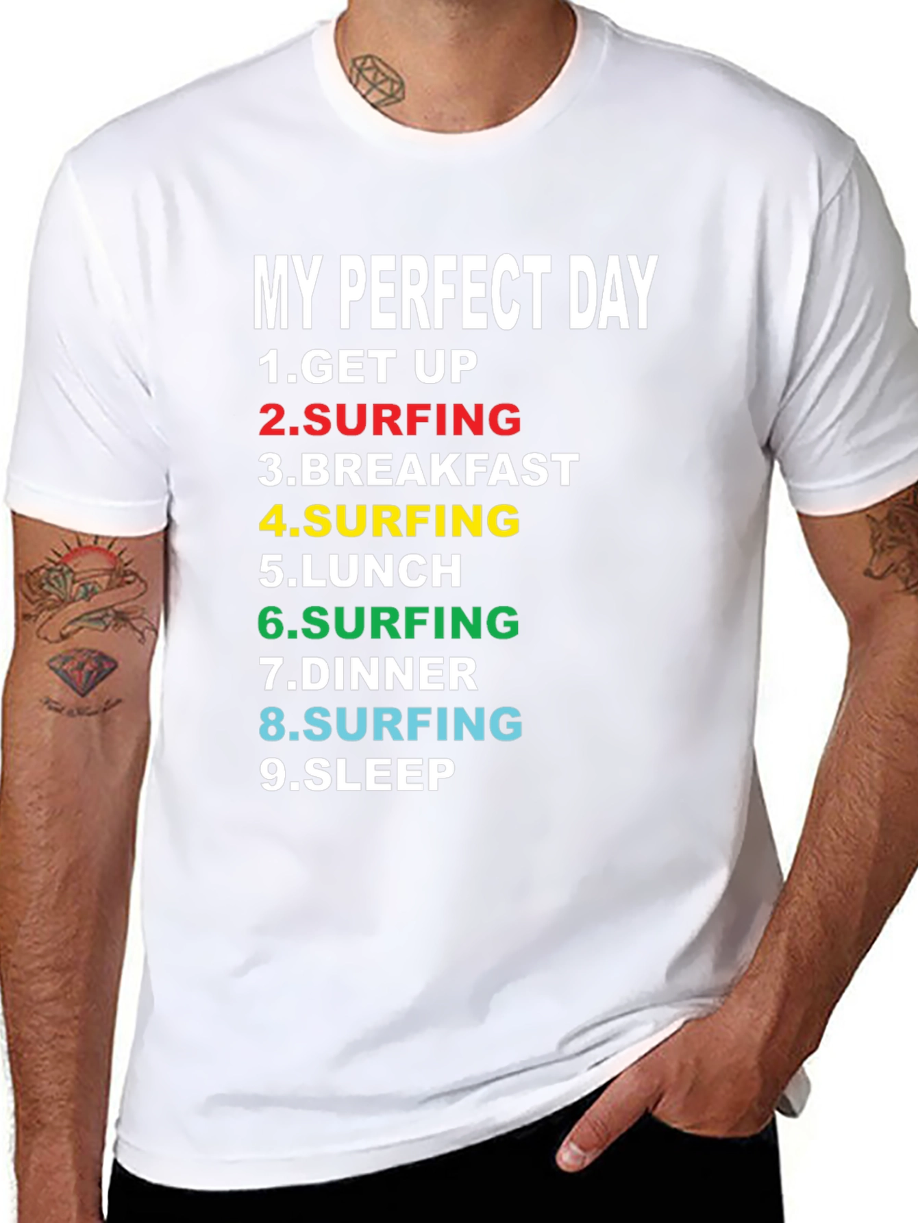 Black My Perfect Day Surfing T-Shirt - Black Cotton Tee view 8