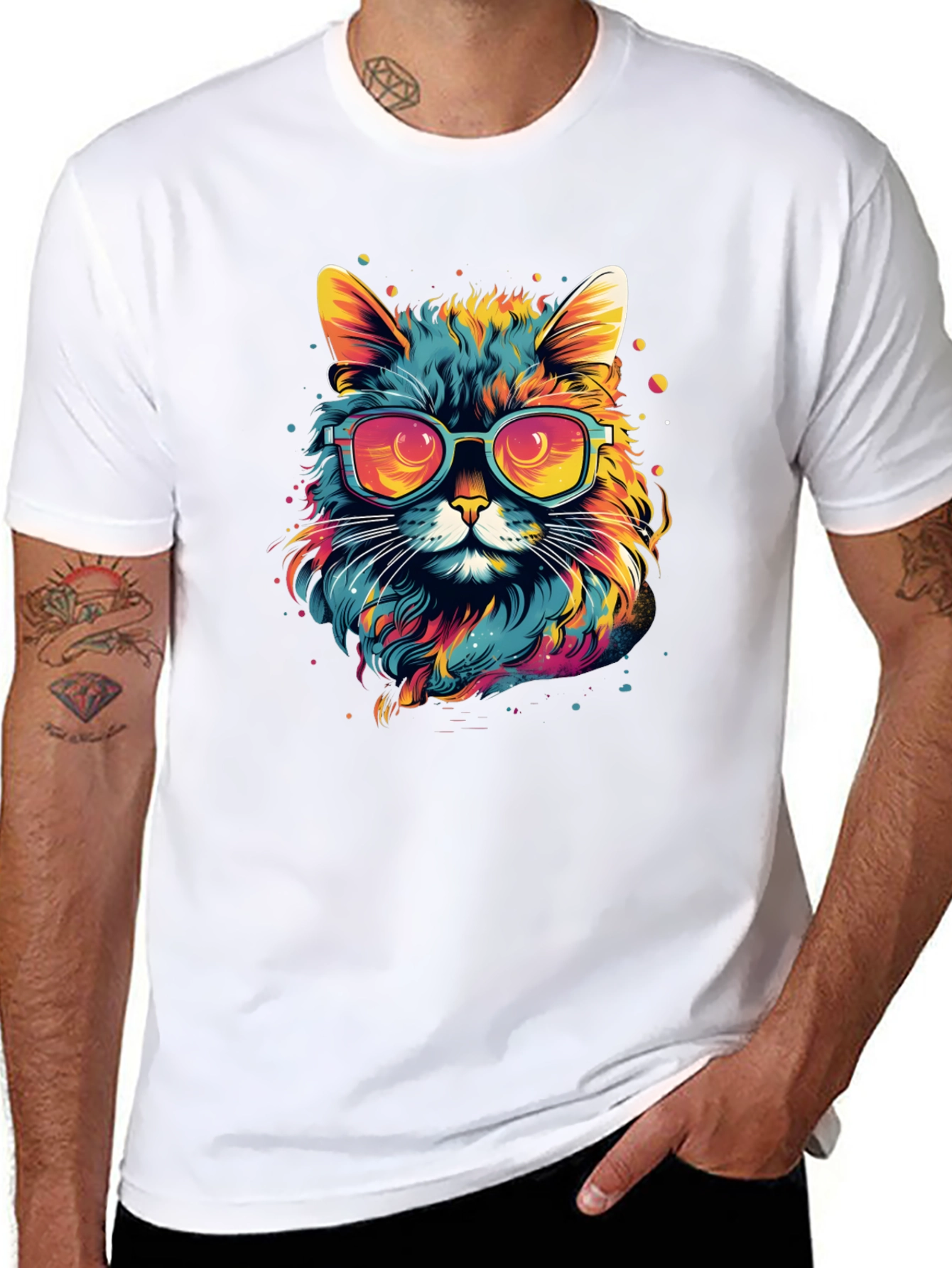 Black Cool Cat Graphic T-Shirt - Colorful Design view 8