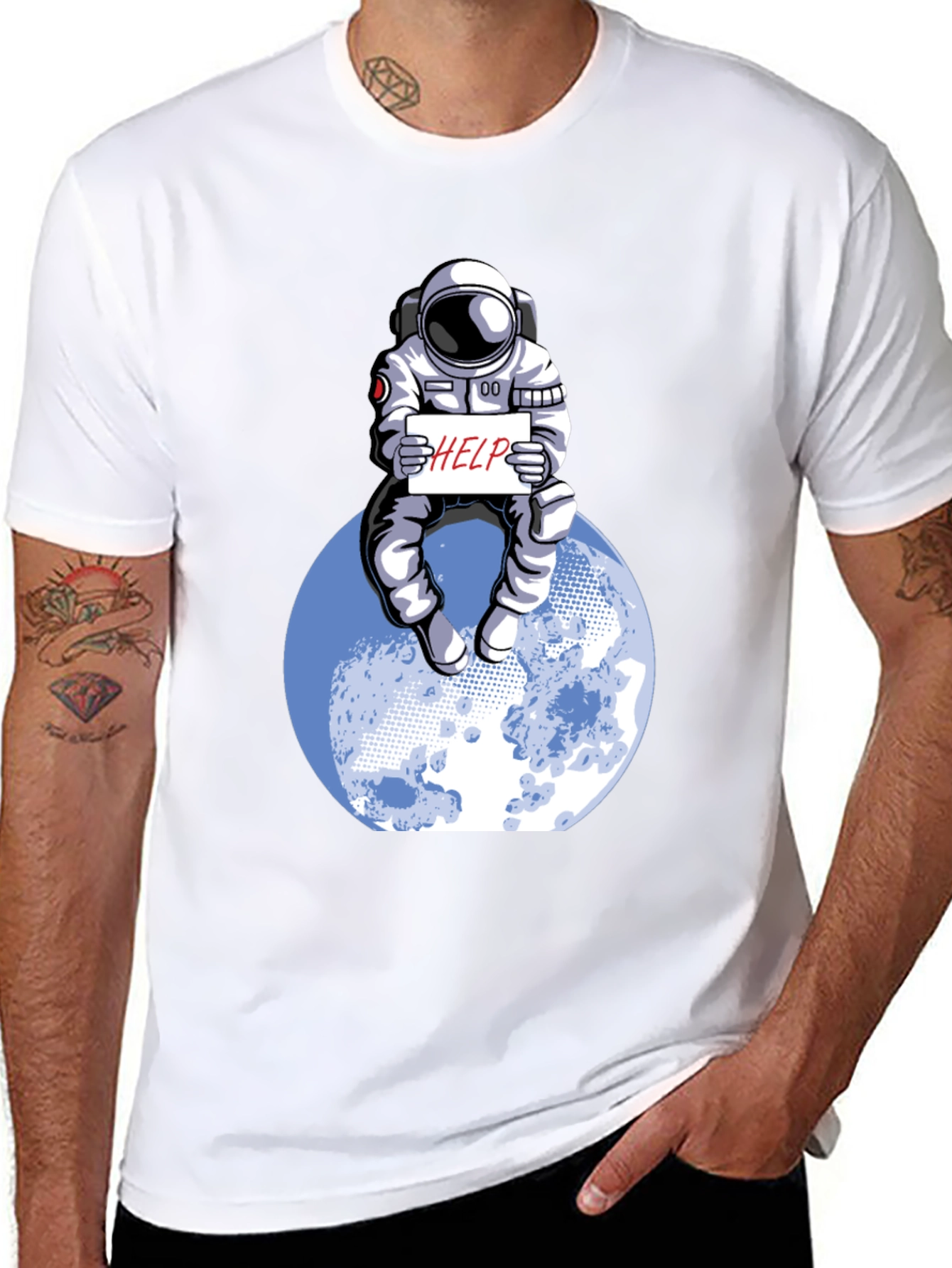 Black Astronaut 'Help' Graphic Tee - Space Humor T-Shirt view 8