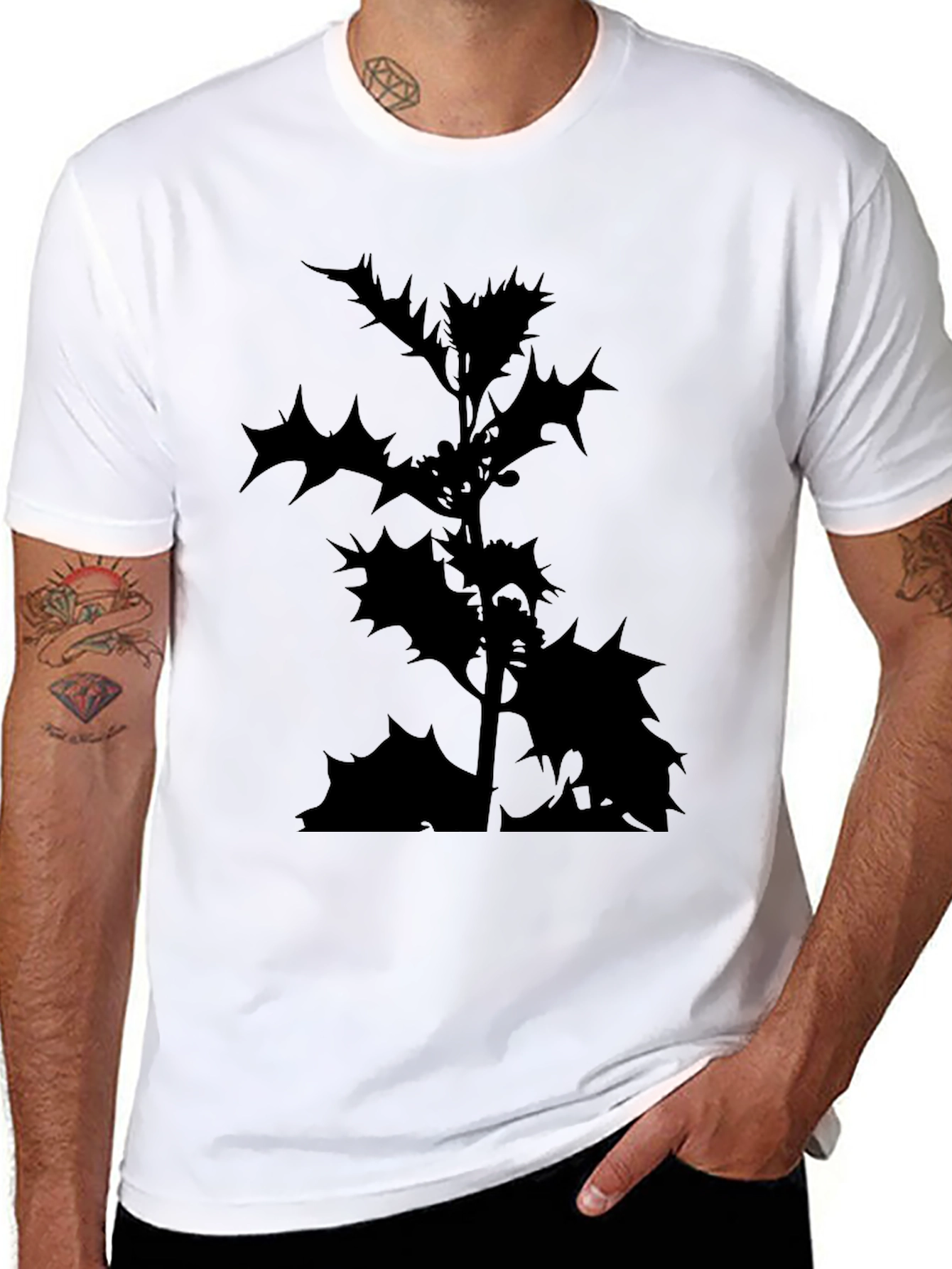 Black Black T-Shirt with Holly Silhouette view 8