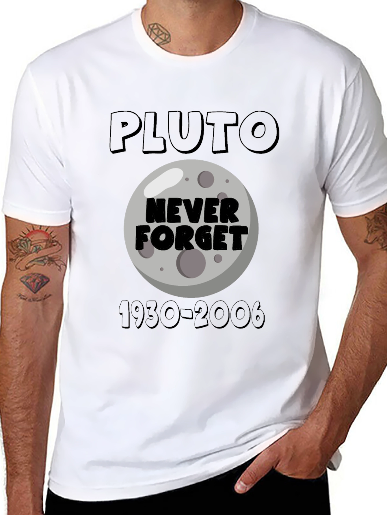 Black Pluto Never Forget Graphic T-Shirt view 8