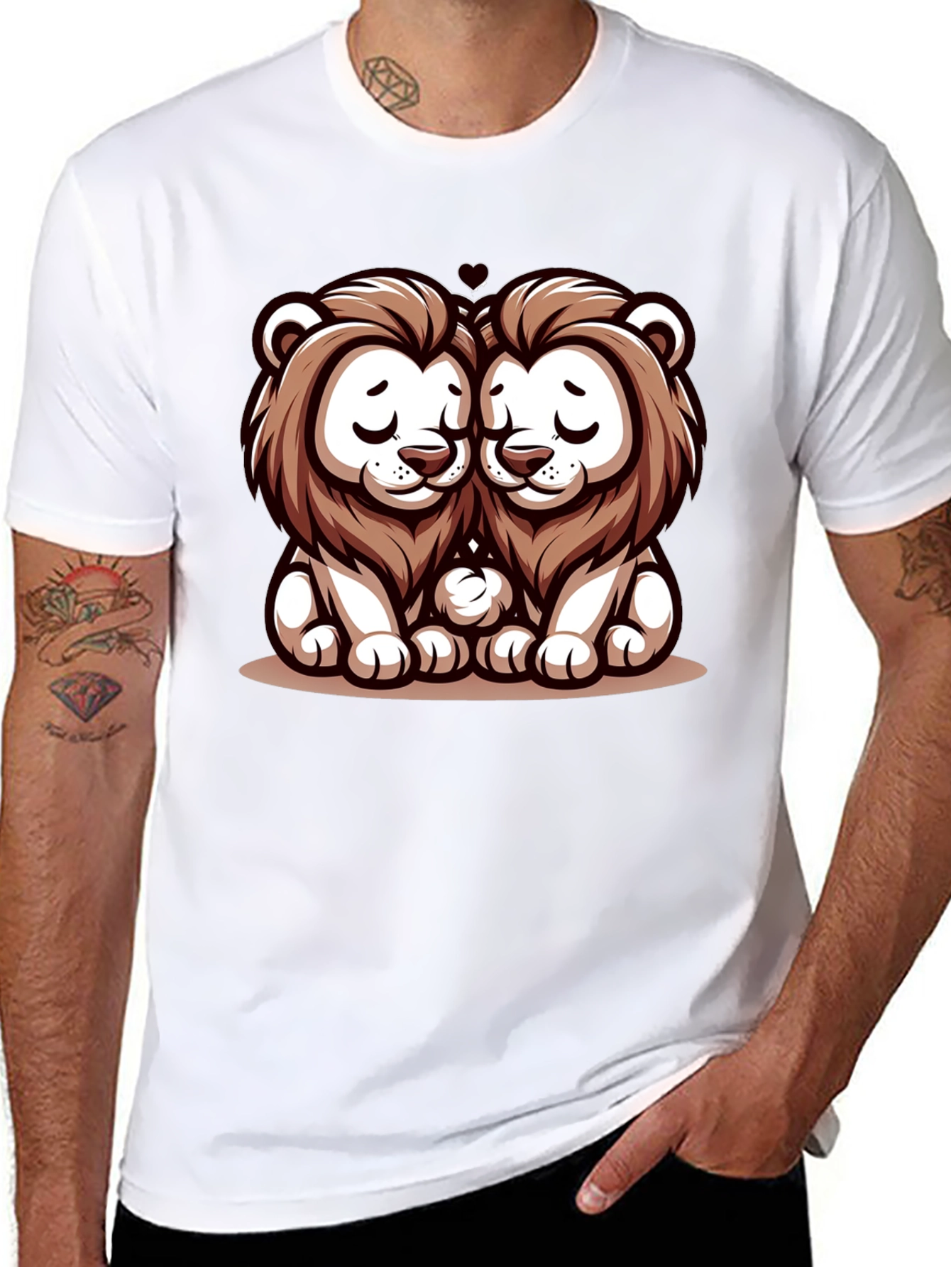 Black Cute Lion Love T-Shirt view 8