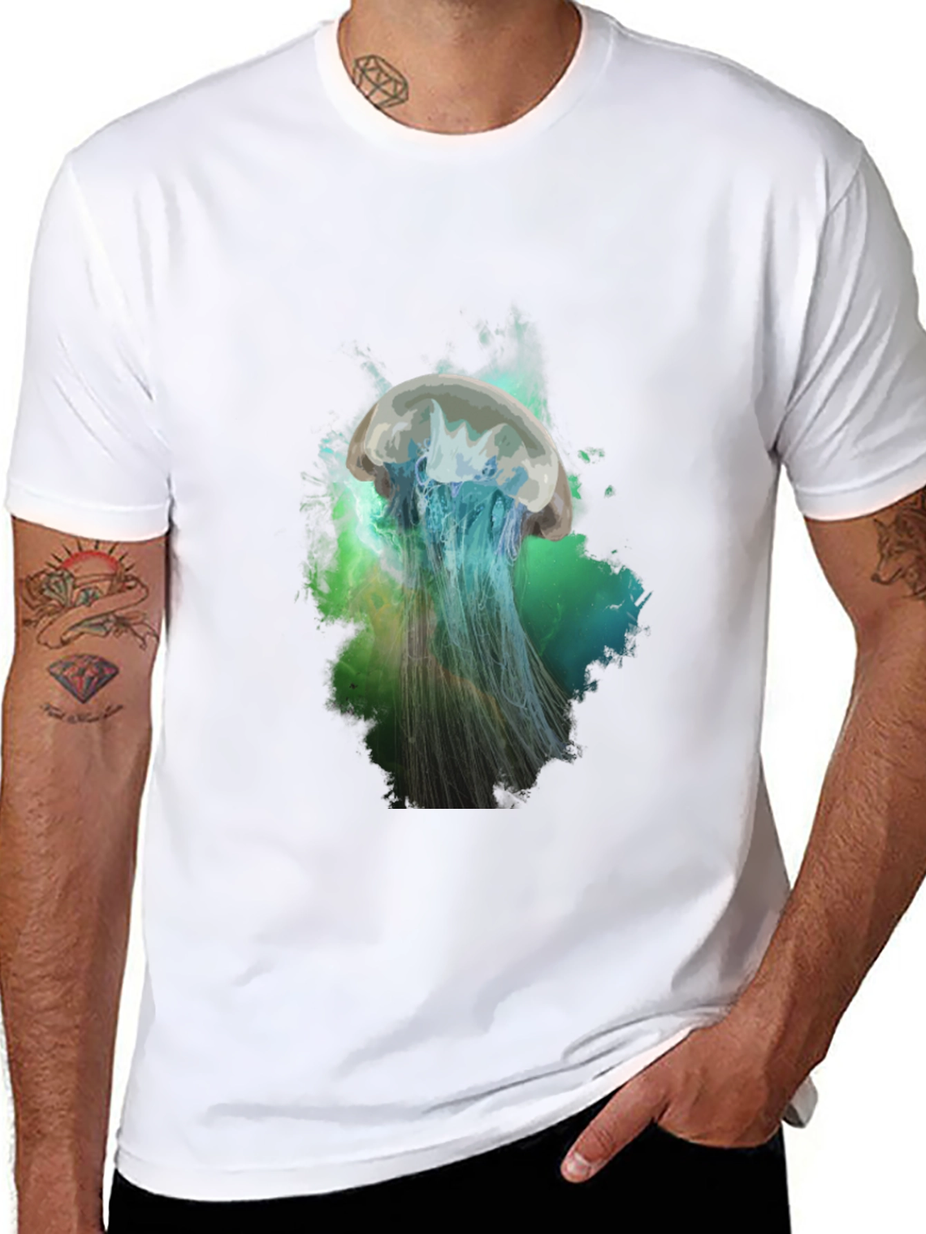 Black Jellyfish Graphic Print T-Shirt - Black view 8