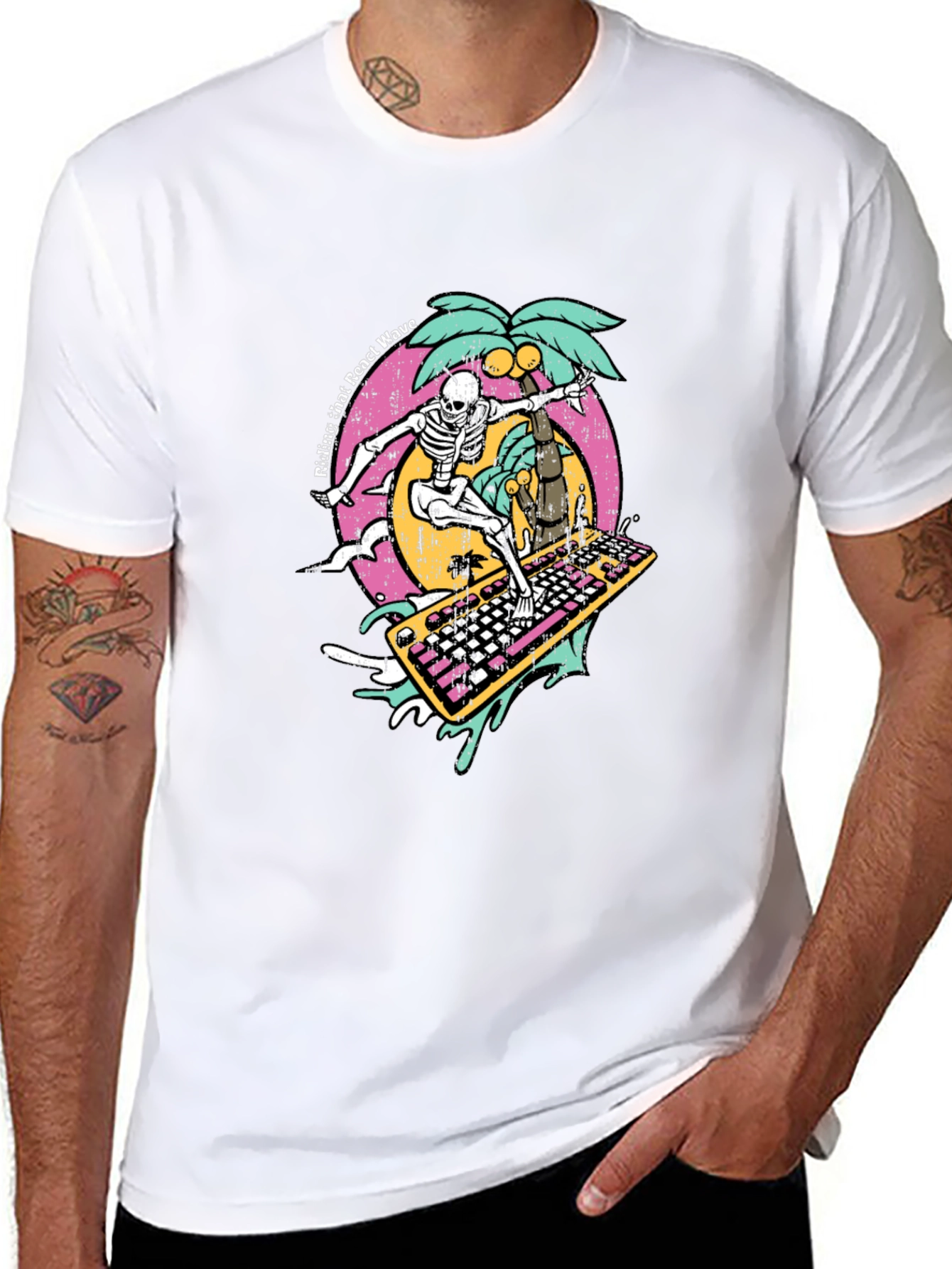 Black Surfing Skeleton Keyboard T-Shirt view 8