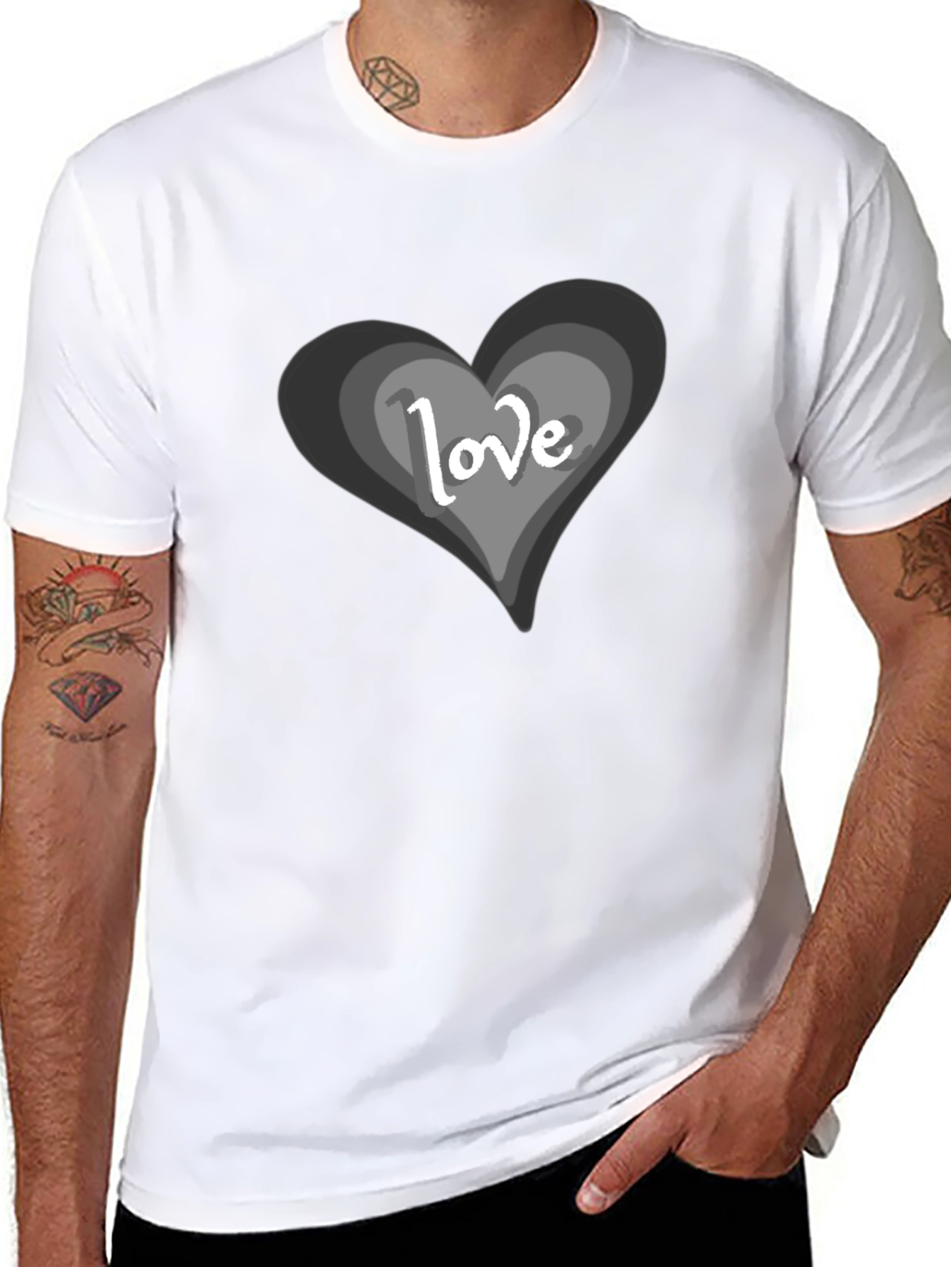 Black Love Heart Graphic Black T-Shirt view 8