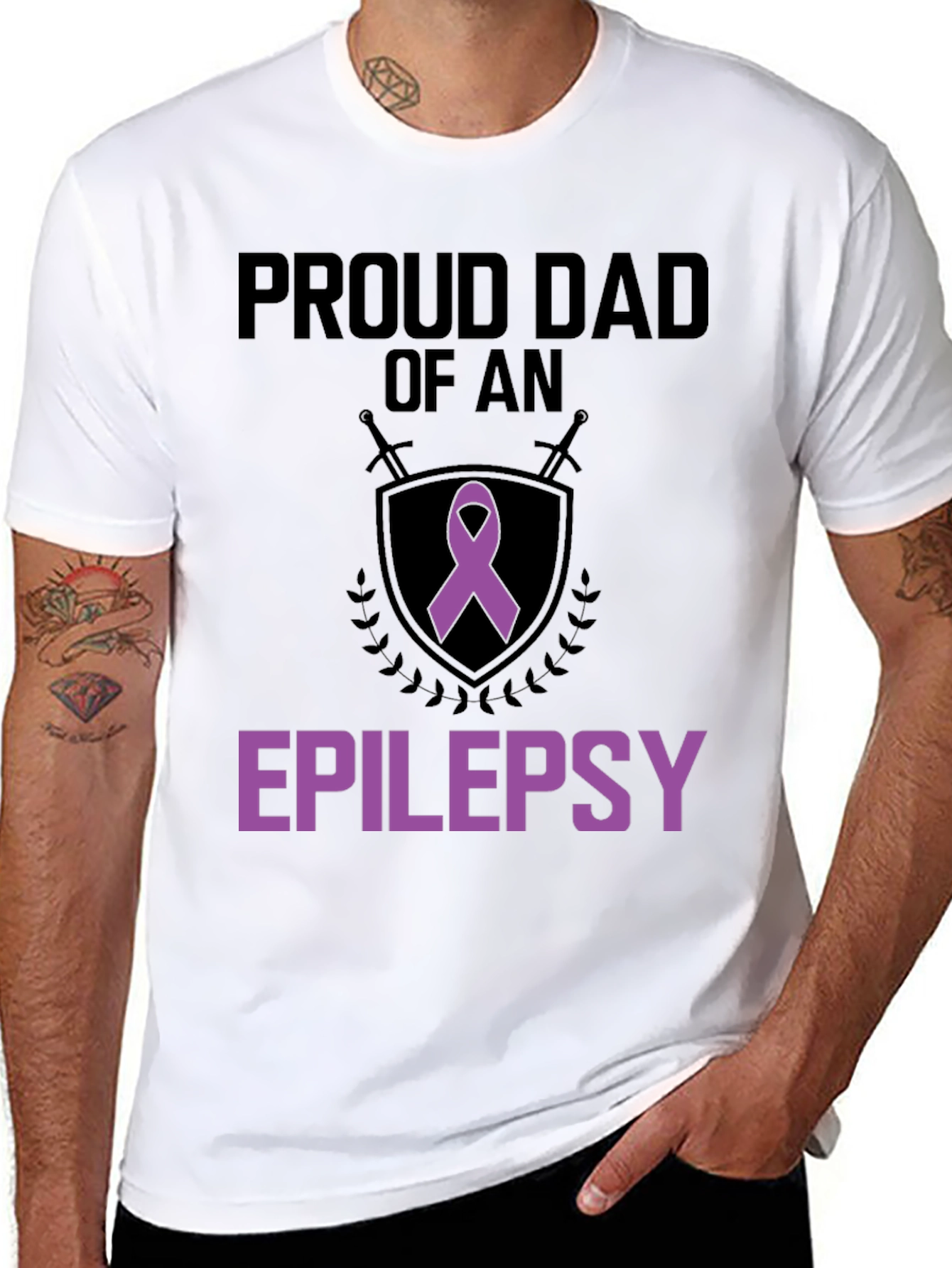 Black Proud Dad of an Epilepsy Warrior T-Shirt view 8