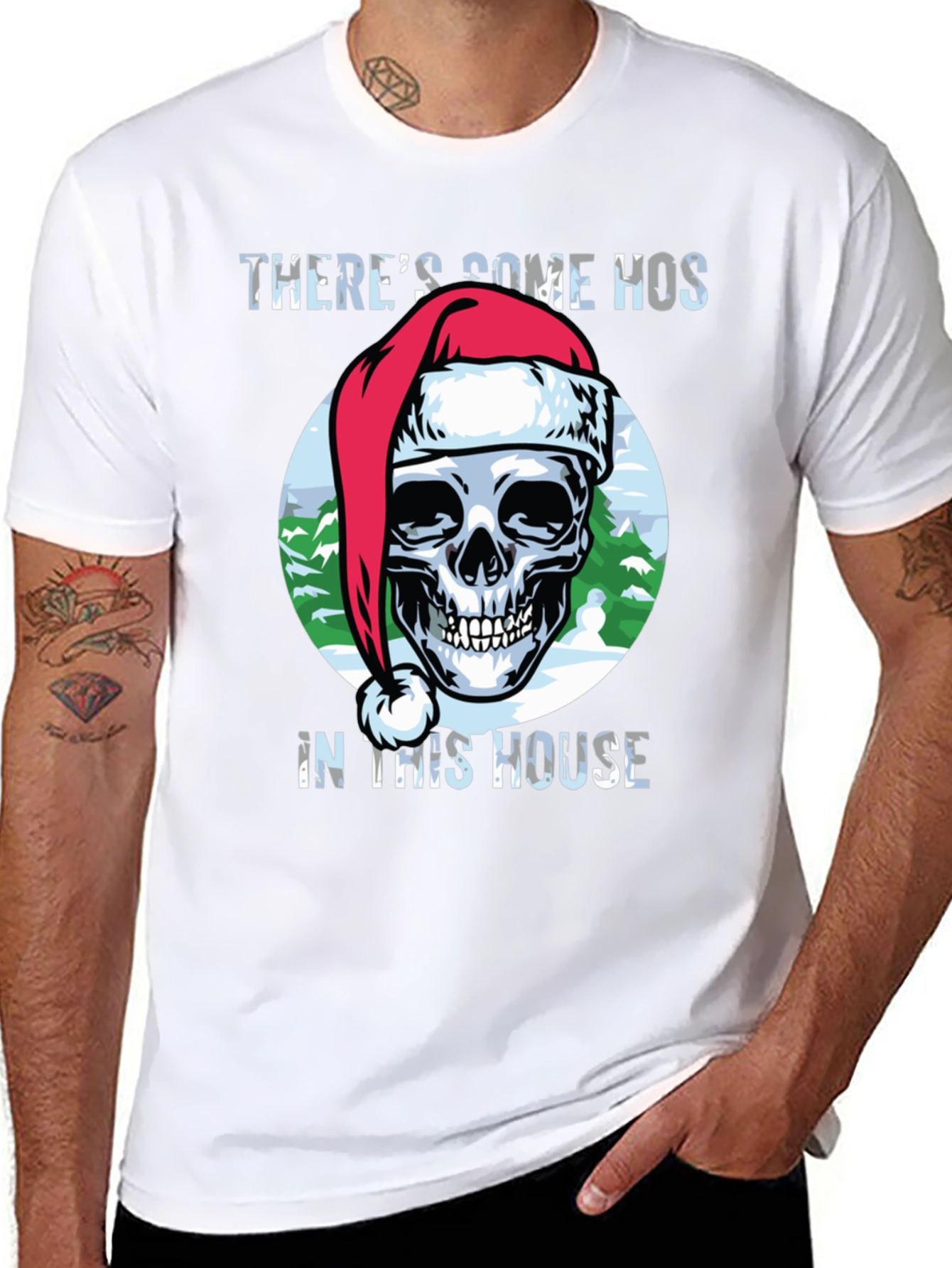 Black Humorous Christmas Skull Graphic Tee view 8