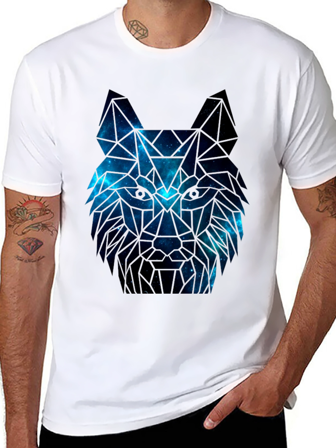 Black Galaxy Wolf Graphic Tee - Men's Black T-Shirt view 8