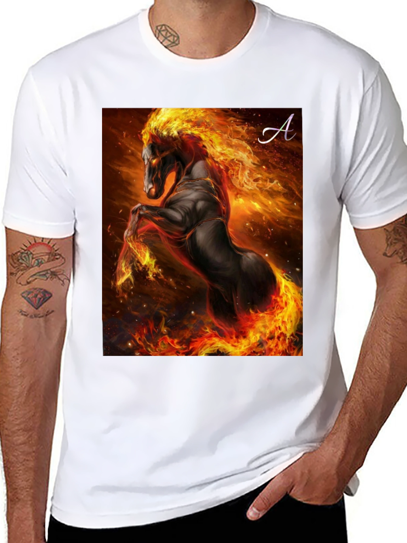 Black Fiery Horse Graphic T-Shirt - Black view 8