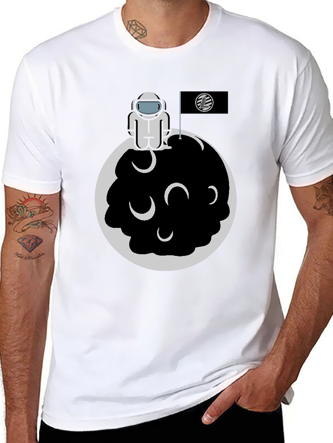Black Astronaut on Moon Graphic Tee - Black Cotton Blend view 8