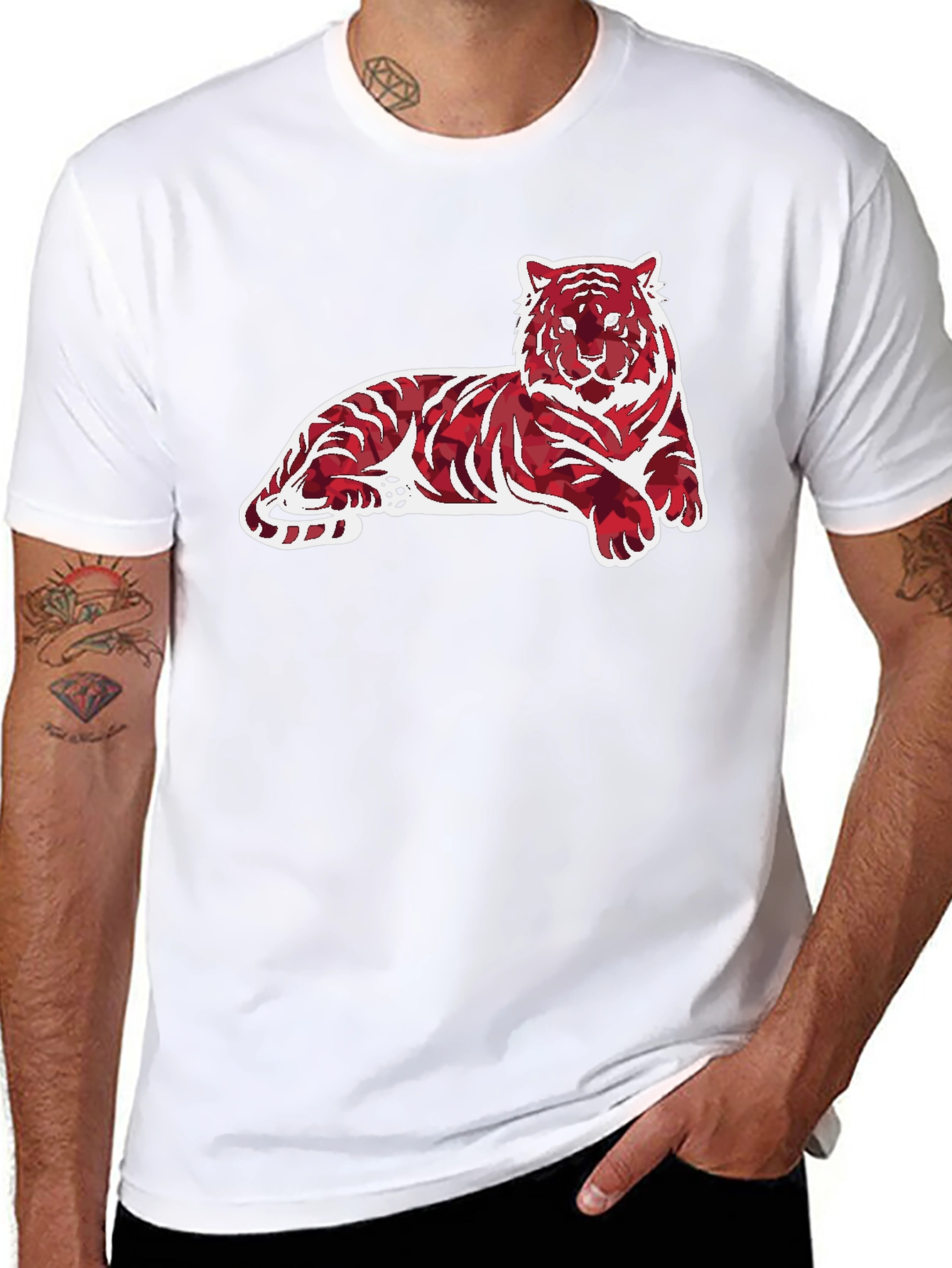 Black Tiger Print Graphic Tee - Men's Casual Wear view 8