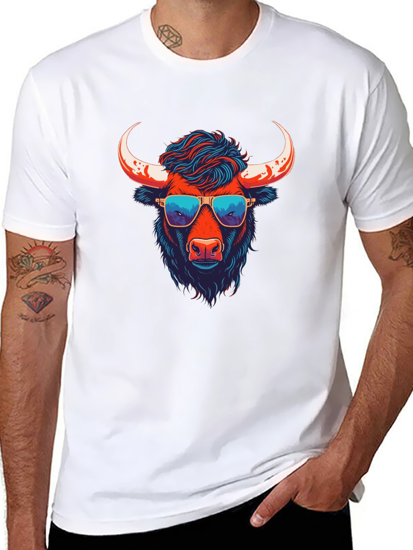 Black Cool Bull Graphic Tee - Black Cotton Blend view 8