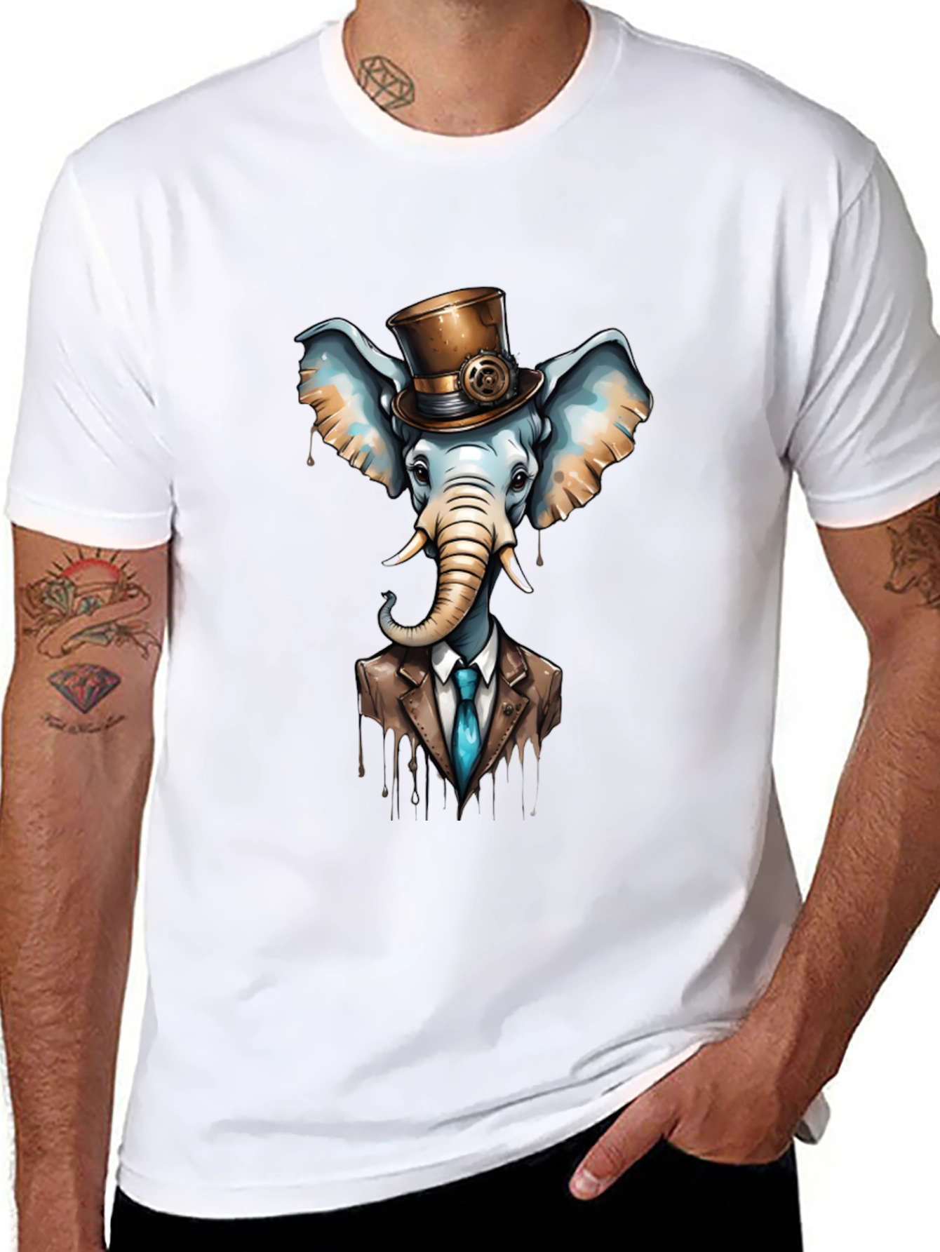 Black Steampunk Elephant T-Shirt - Classy Animal Tee view 8