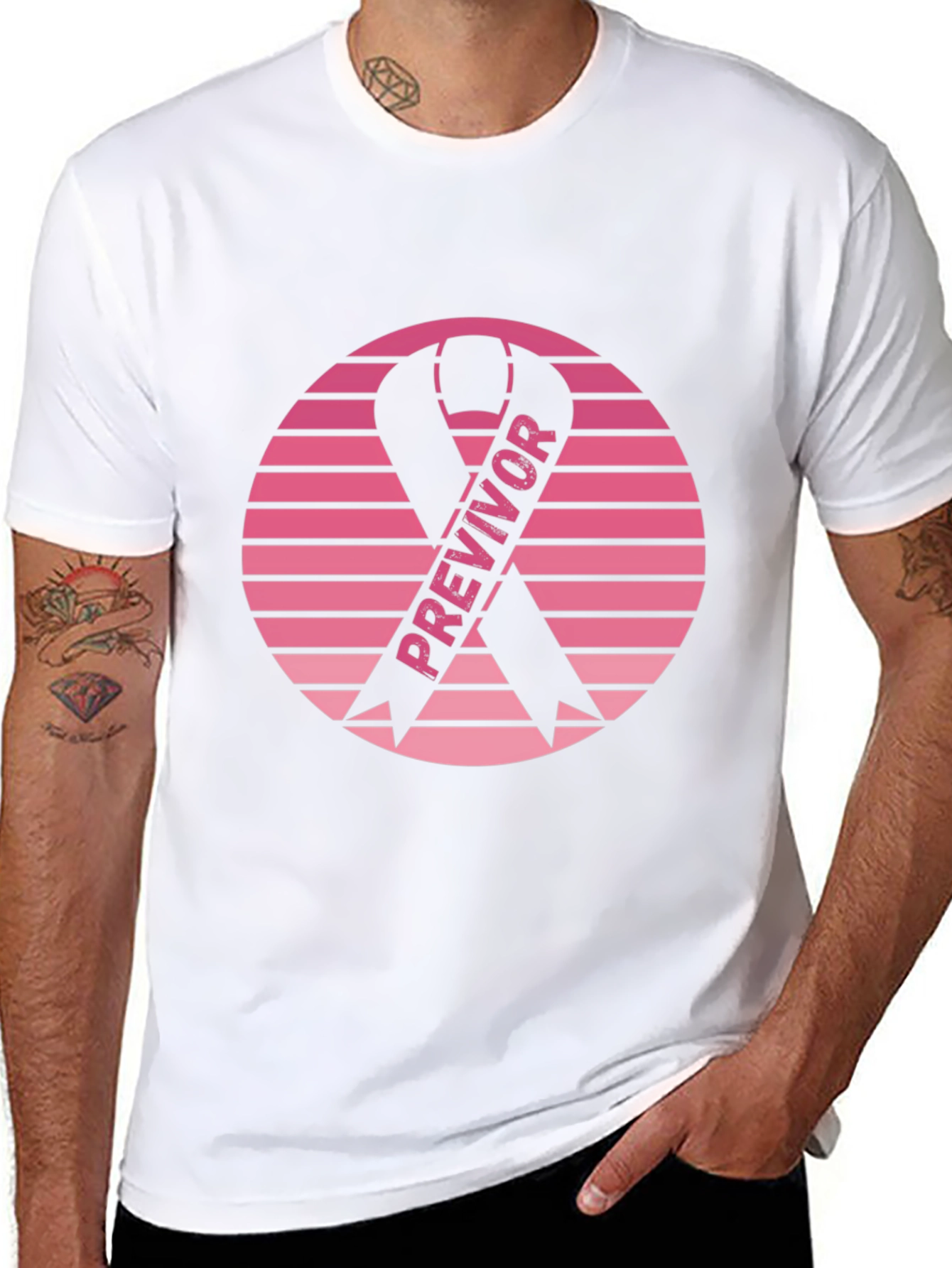 Black Previvor Ribbon Graphic Tee - Breast Cancer Awareness view 8
