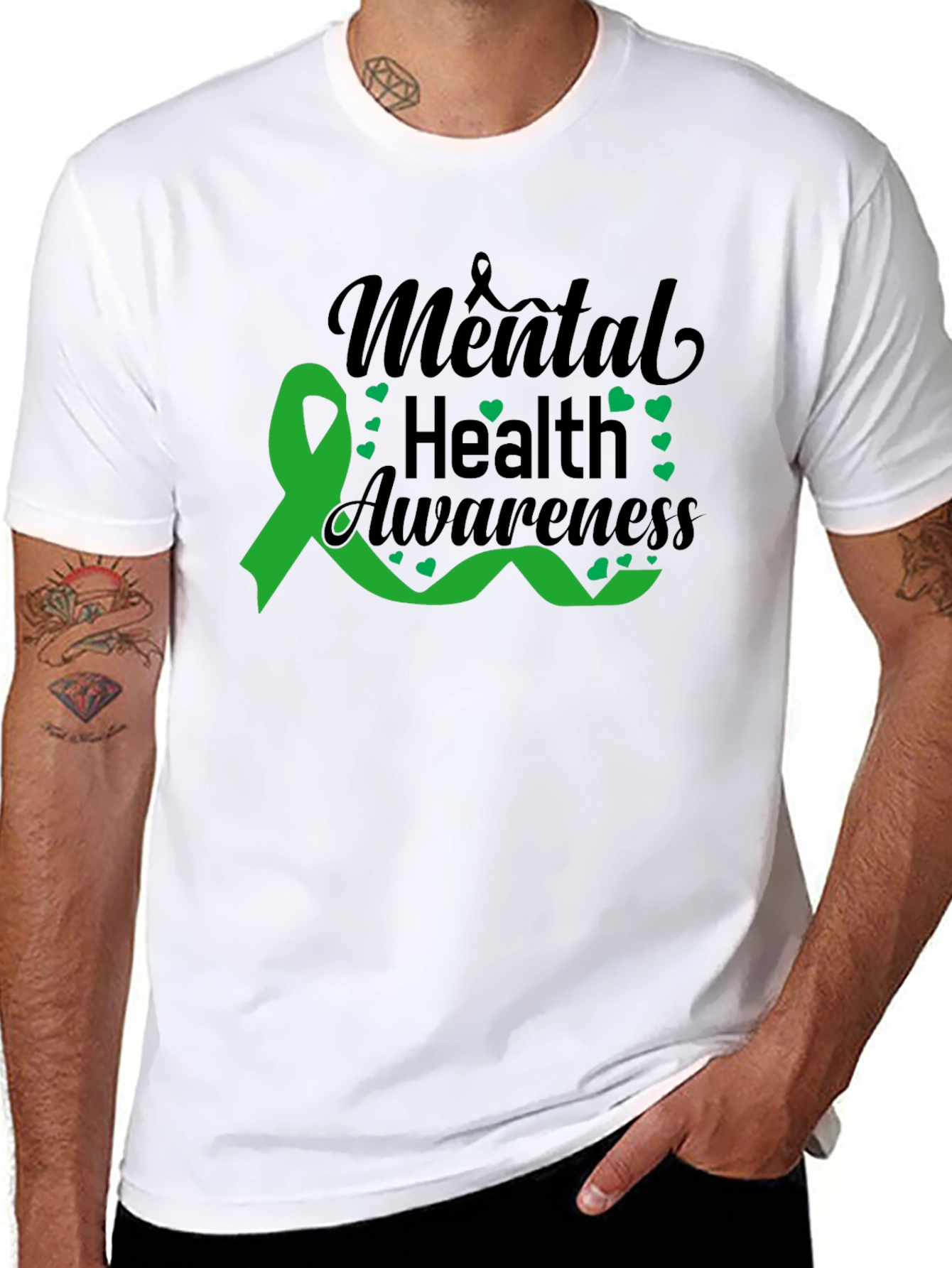 Black Mental Health Awareness Ribbon Graphic T-Shirt view 8