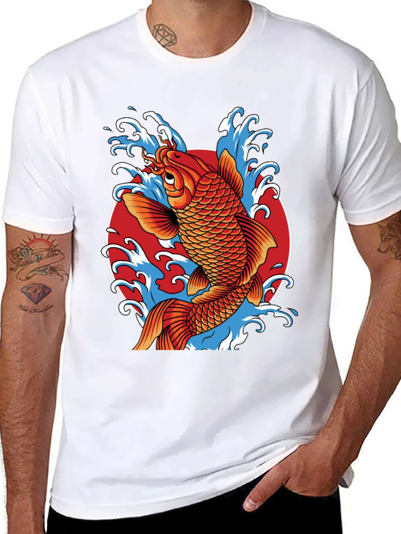 Black Koi Fish Graphic Print T-Shirt view 8