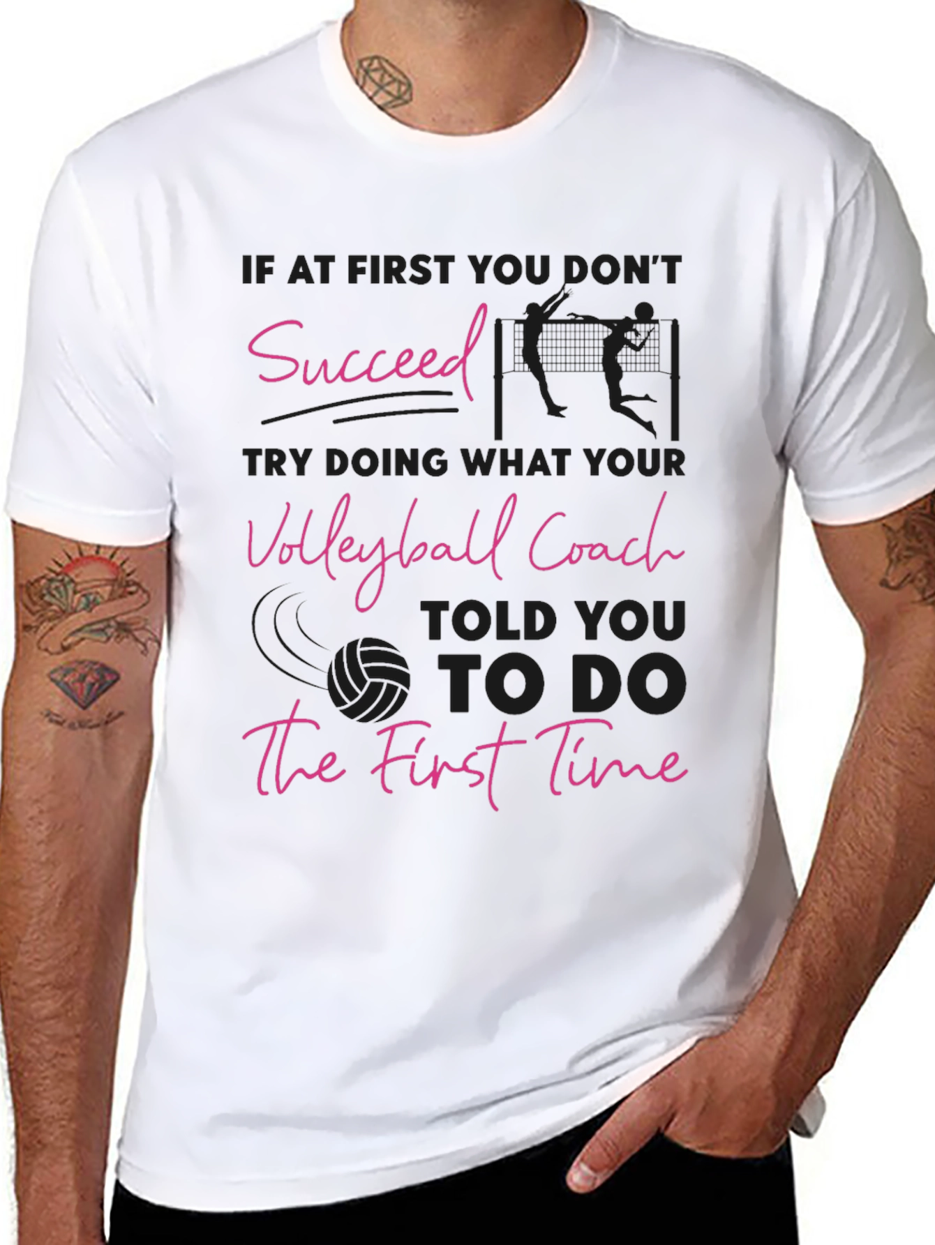 Black Volleyball Coach T-Shirt: Succeed the First Time! view 8
