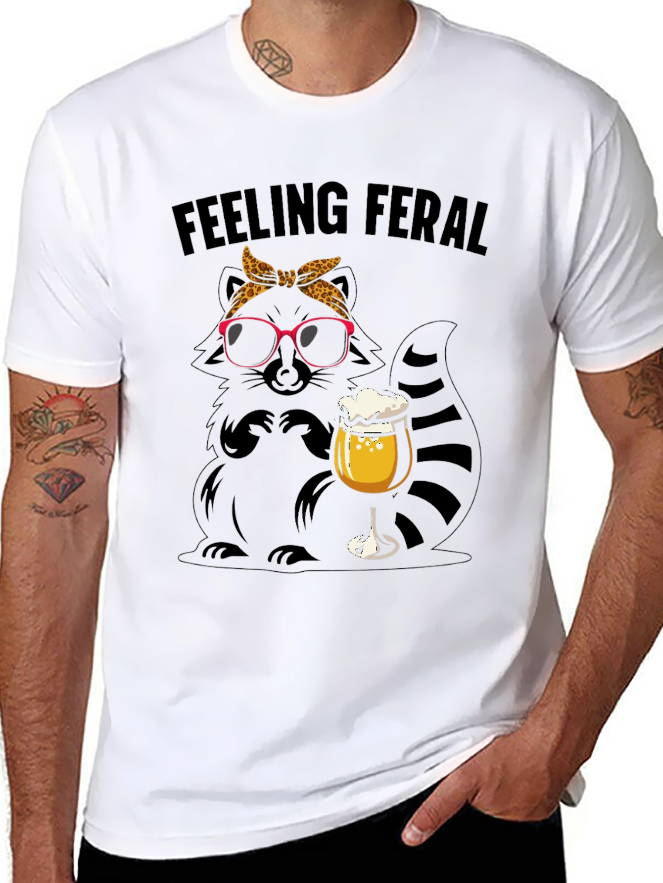 Black Feeling Feral Raccoon Beer T-Shirt view 8