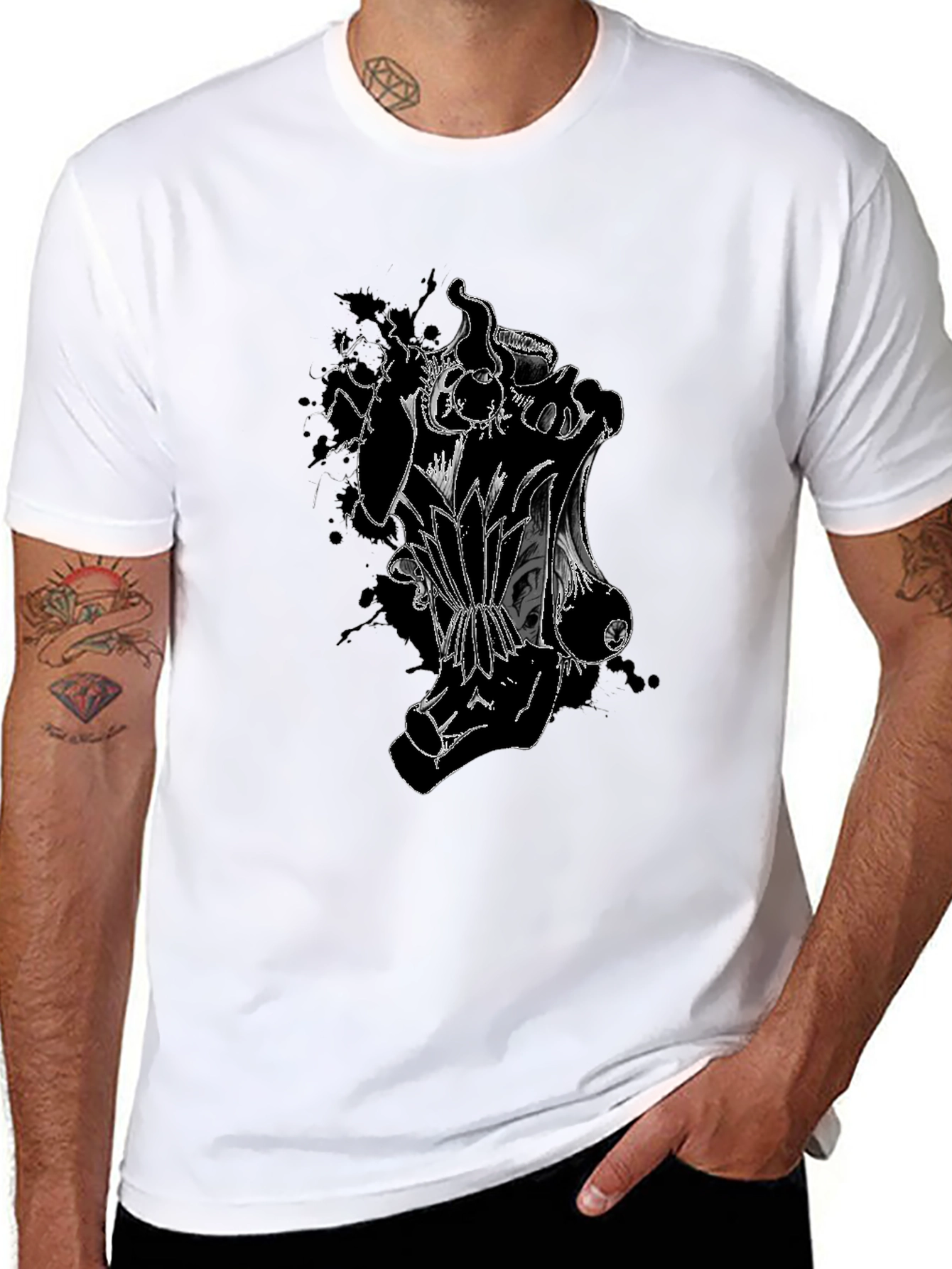 Black Men's Graphic Print Black T-Shirt view 8