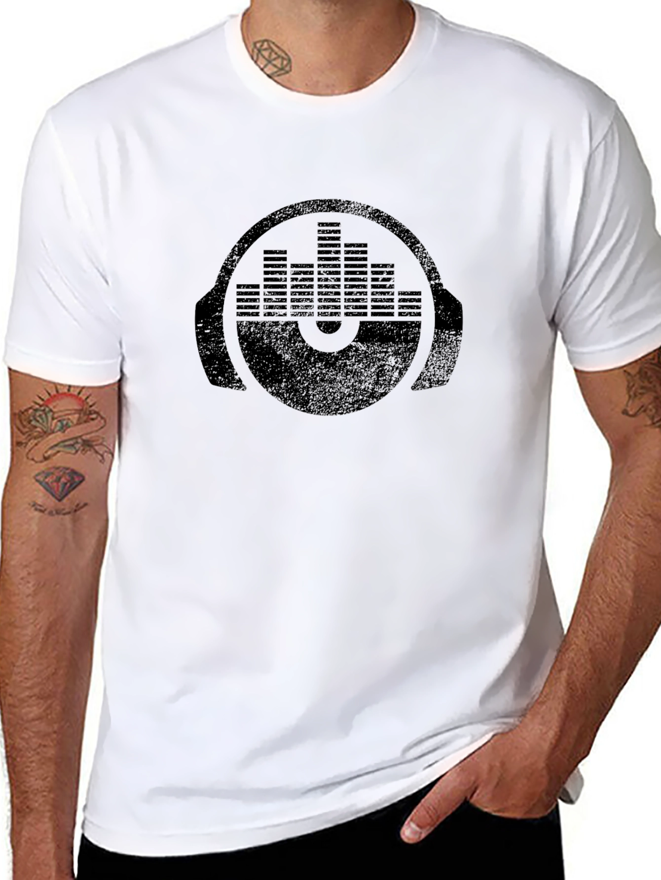 Black DJ Headphone Equalizer Graphic Tee - Black Cotton T-Shirt view 8