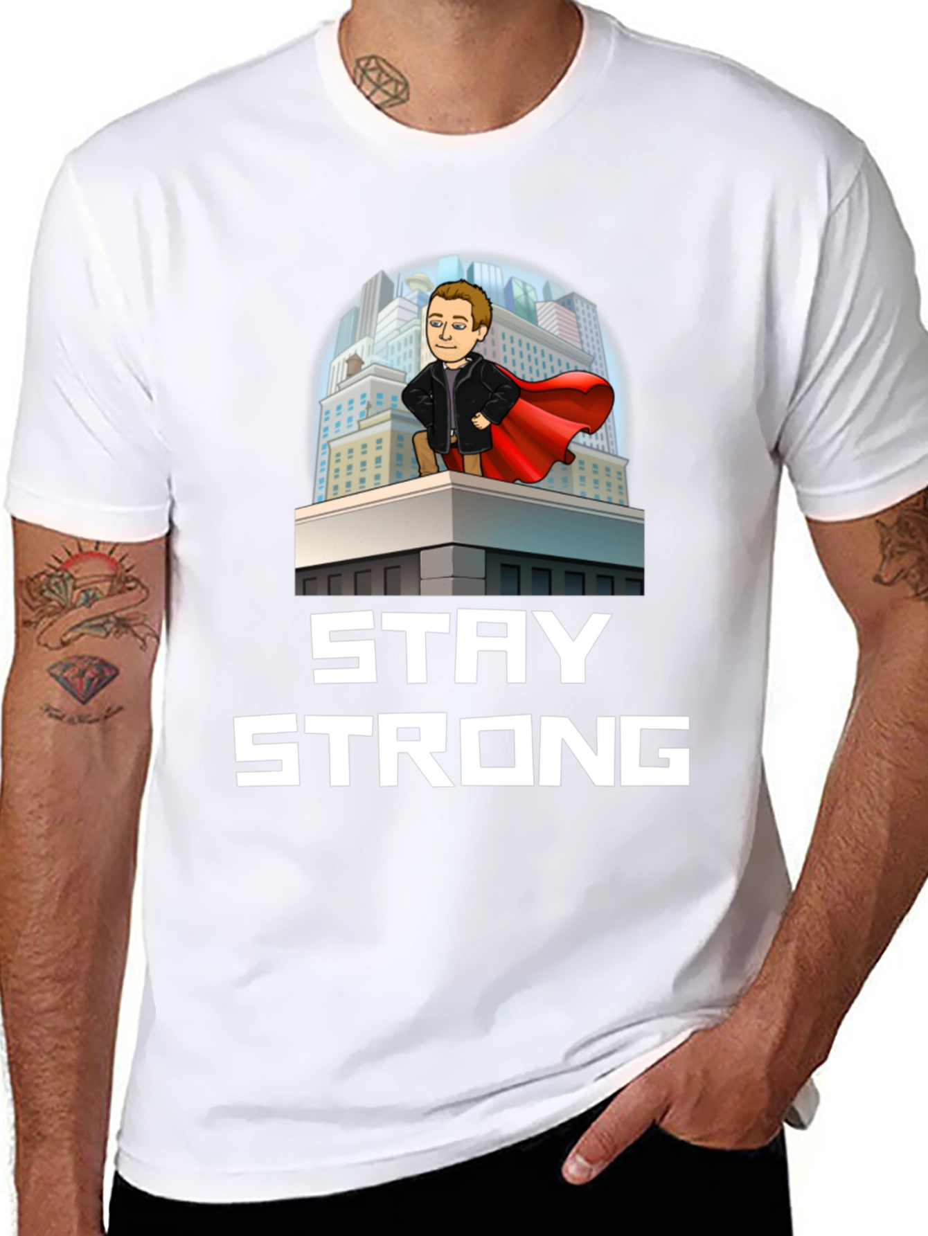 Black Stay Strong Superhero T-Shirt view 8