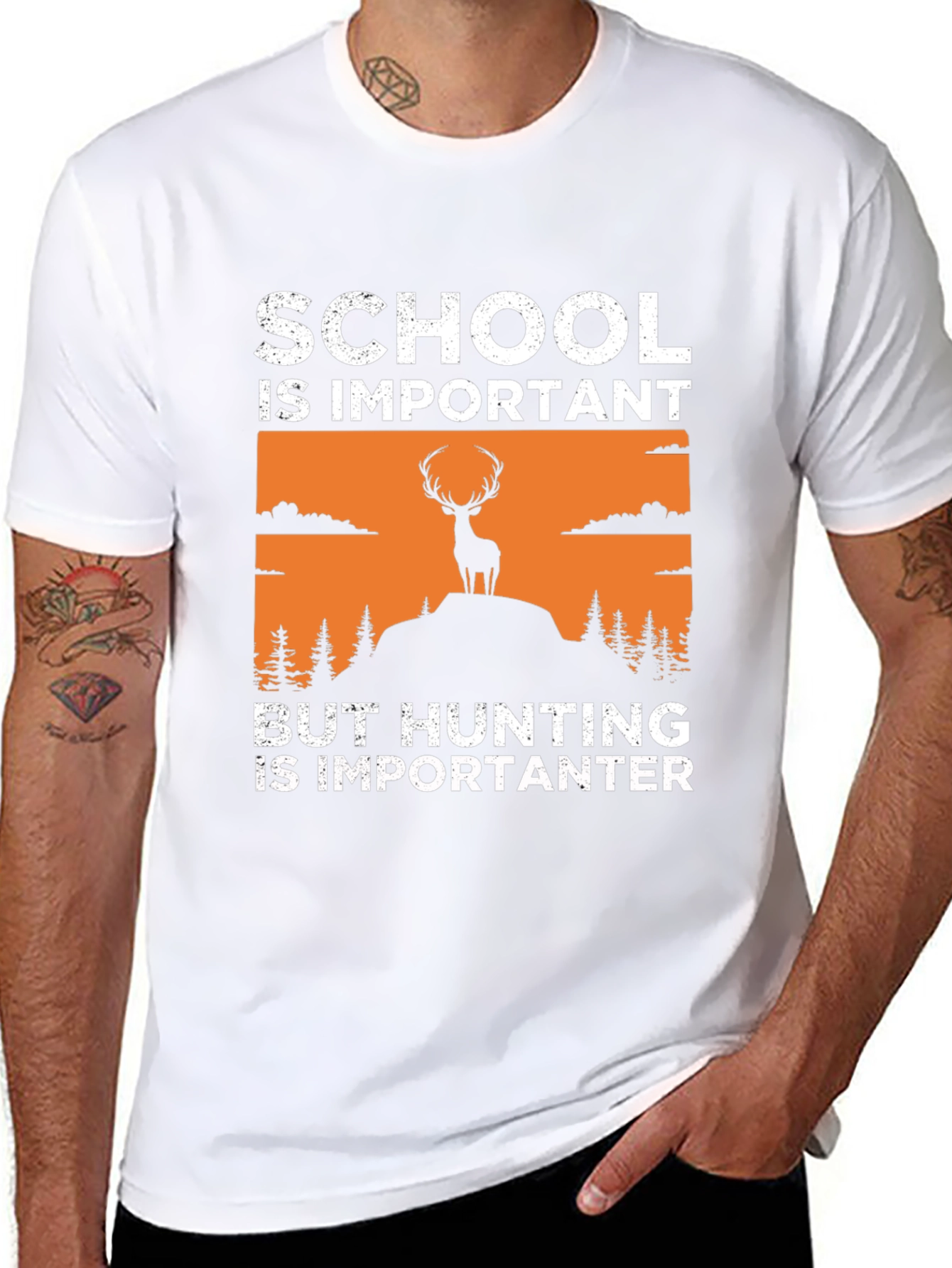 Black School Important Hunting More Importanter T-Shirt view 8