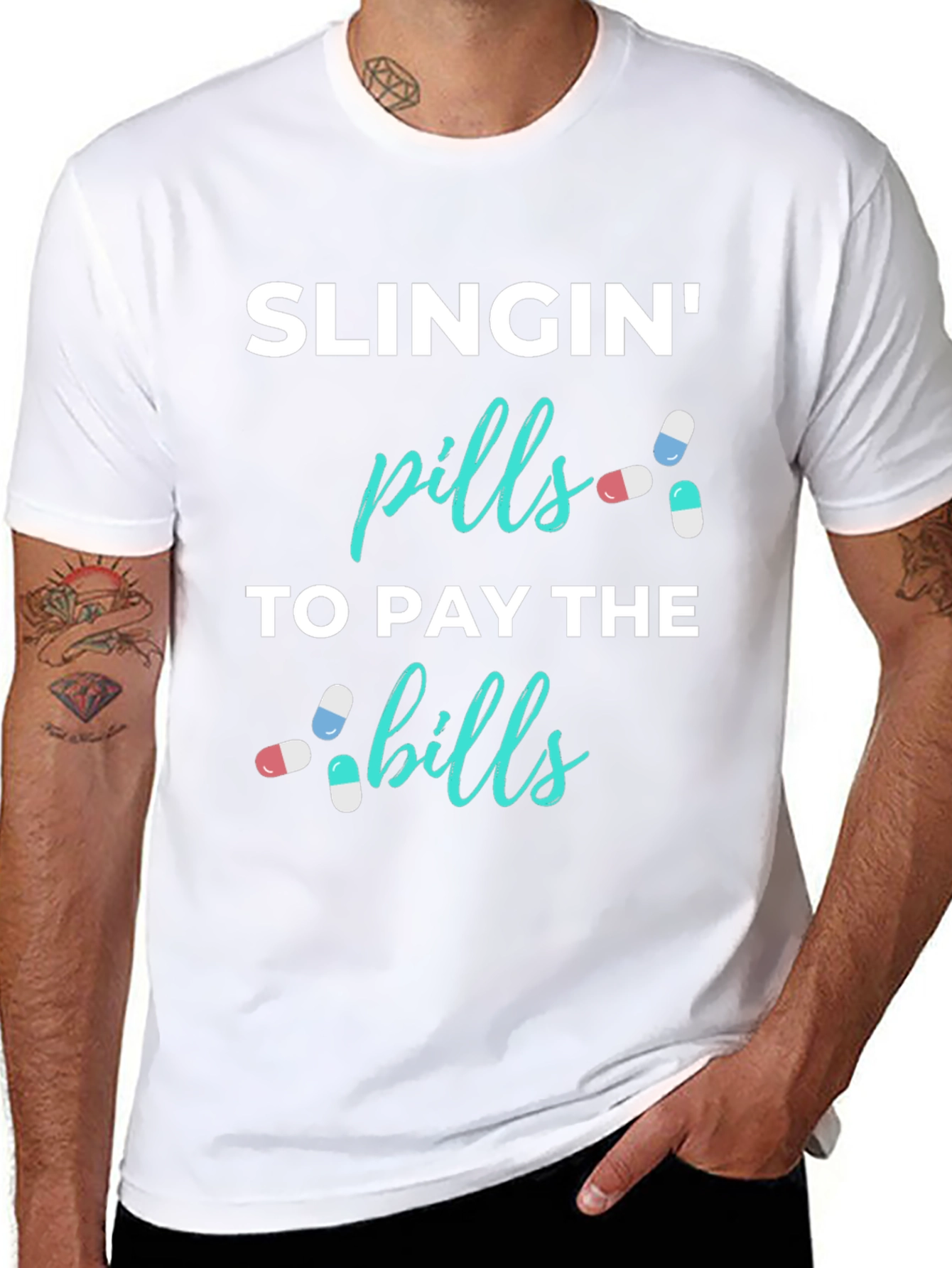 Black Slingin' Pills Funny Graphic T-Shirt view 8