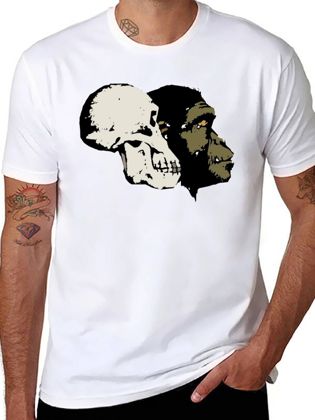Black Primate Evolution Graphic Tee - Skull & Ape view 8