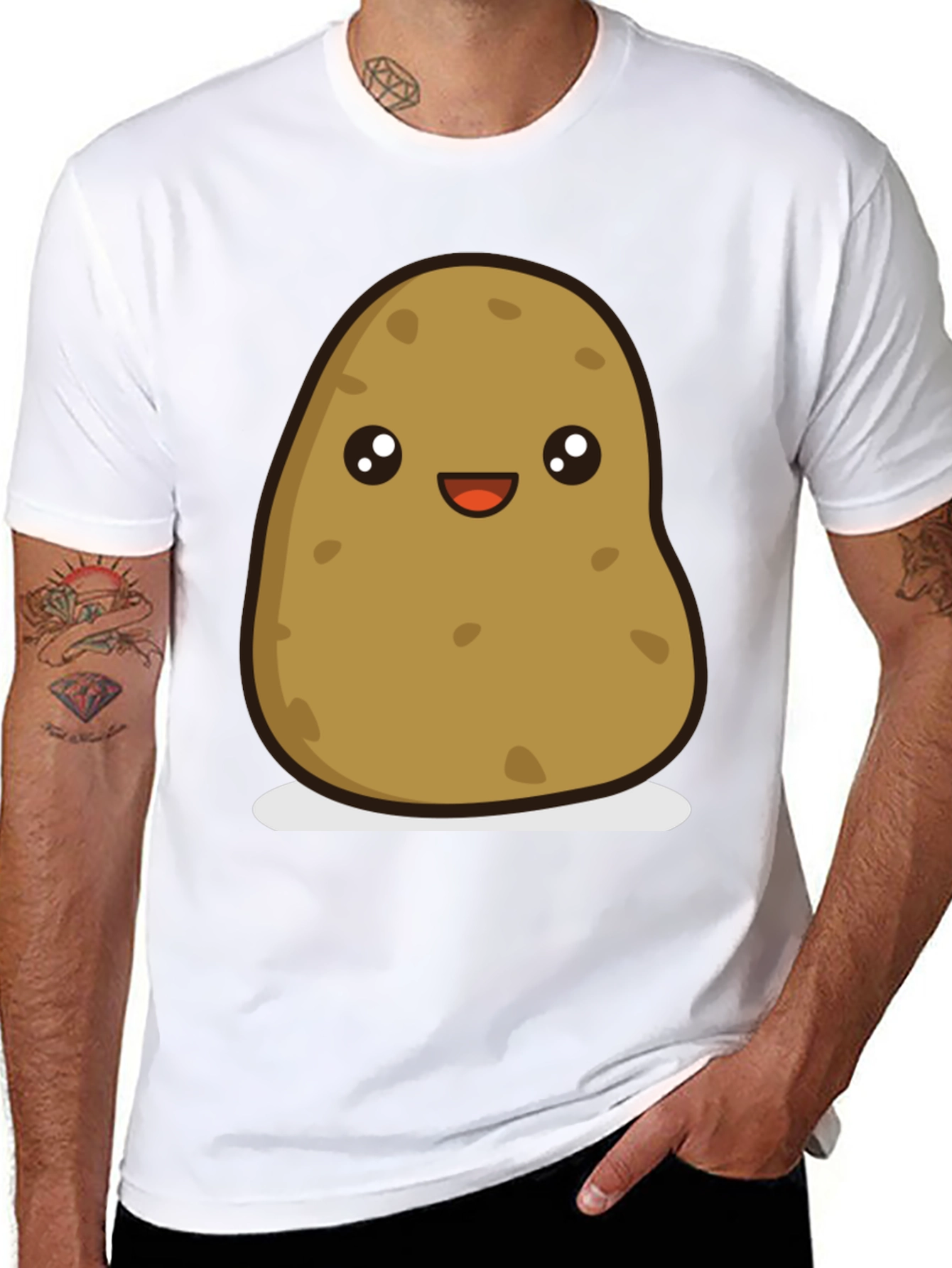 Black Cute Potato Graphic Tee - Unisex Black T-Shirt view 8