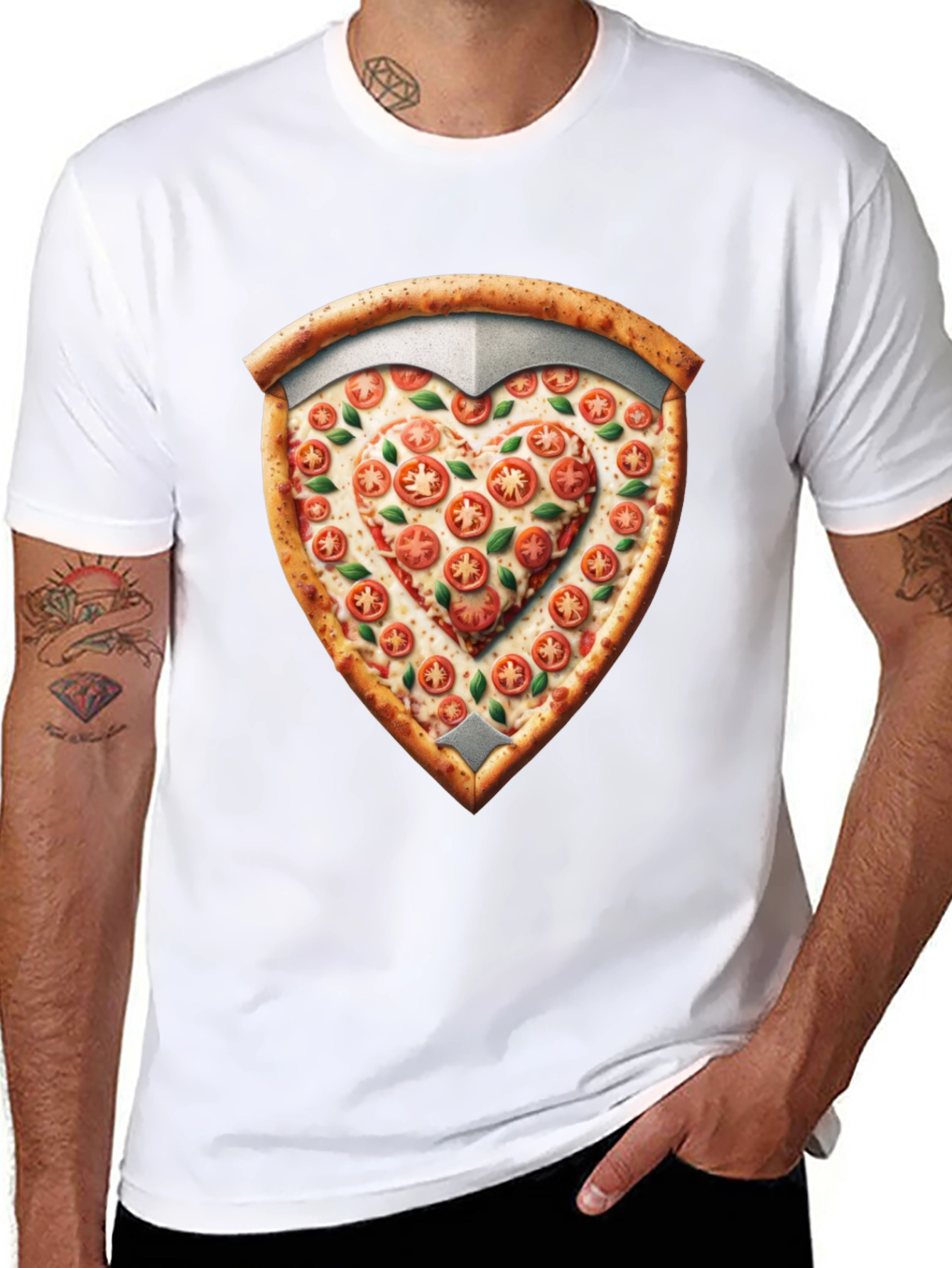 Black Pizza Heart Shield Graphic Tee - Foodie Fashion view 8