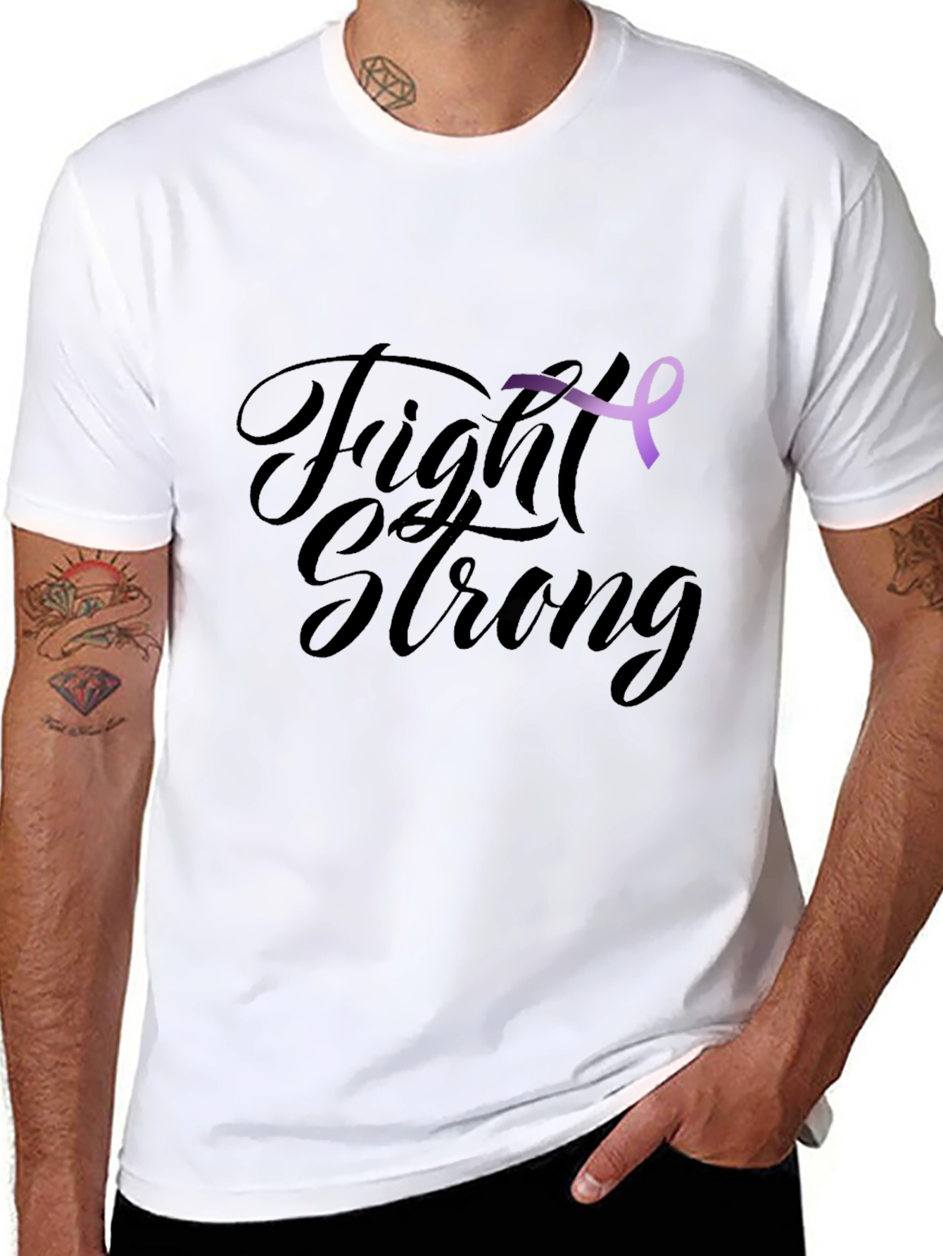 Black Fight Strong T-Shirt -  Purple Ribbon Design view 8