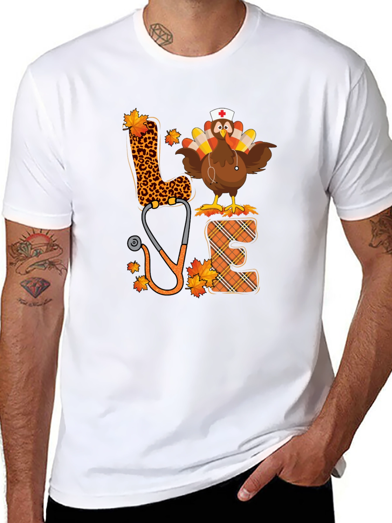 Black Turkey Nurse Love T-Shirt - Fall Thanksgiving Apparel view 8