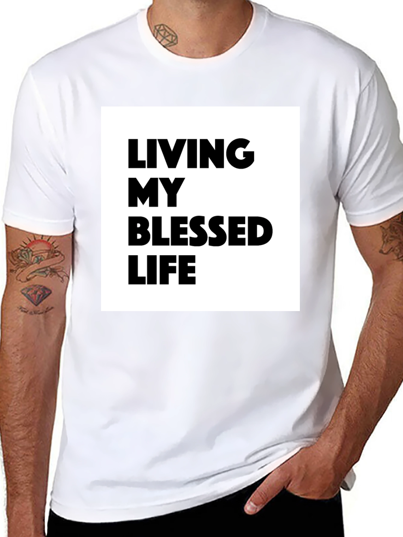 Black Blessed Life Graphic Tee - Black Cotton T-Shirt view 8