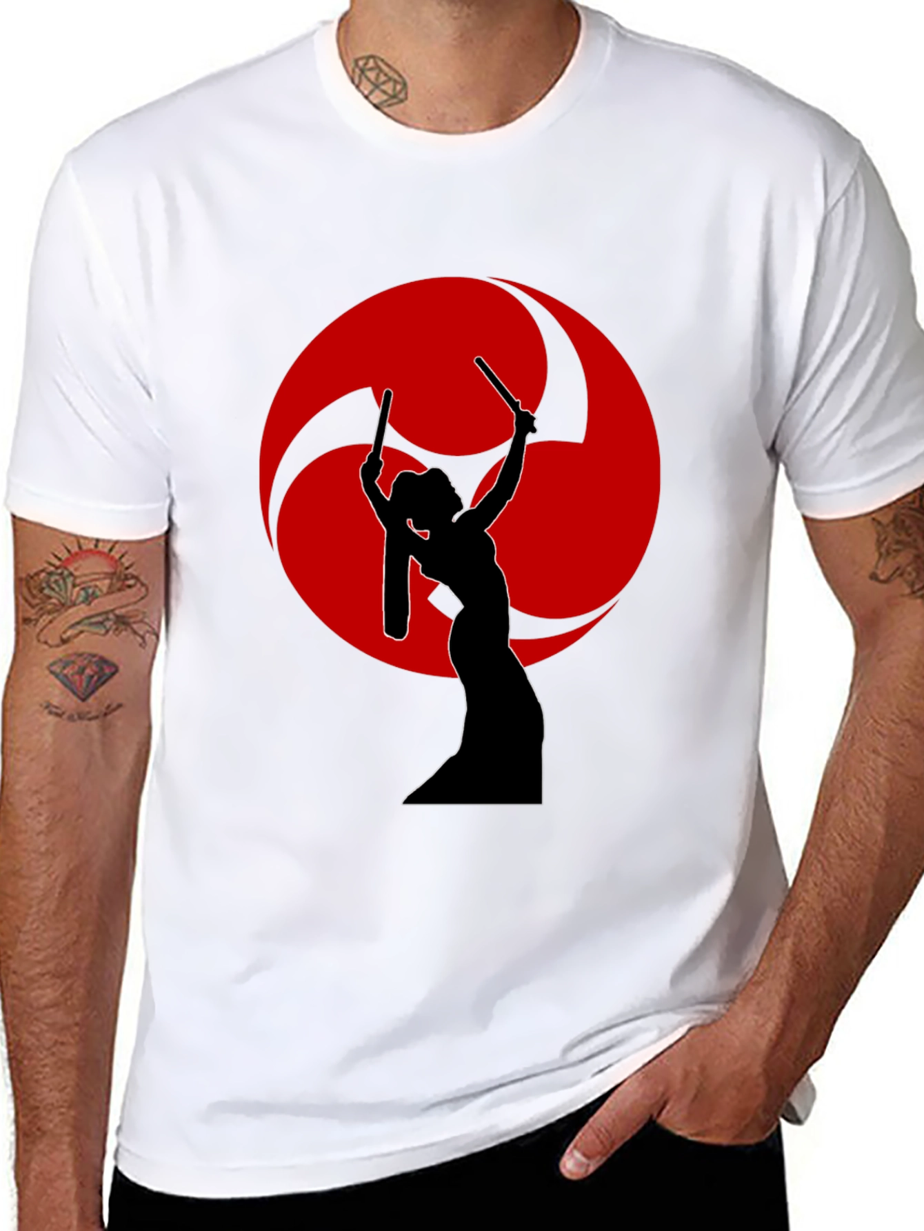 Black Drummer Silhouette T-Shirt - Red Tomoe view 8