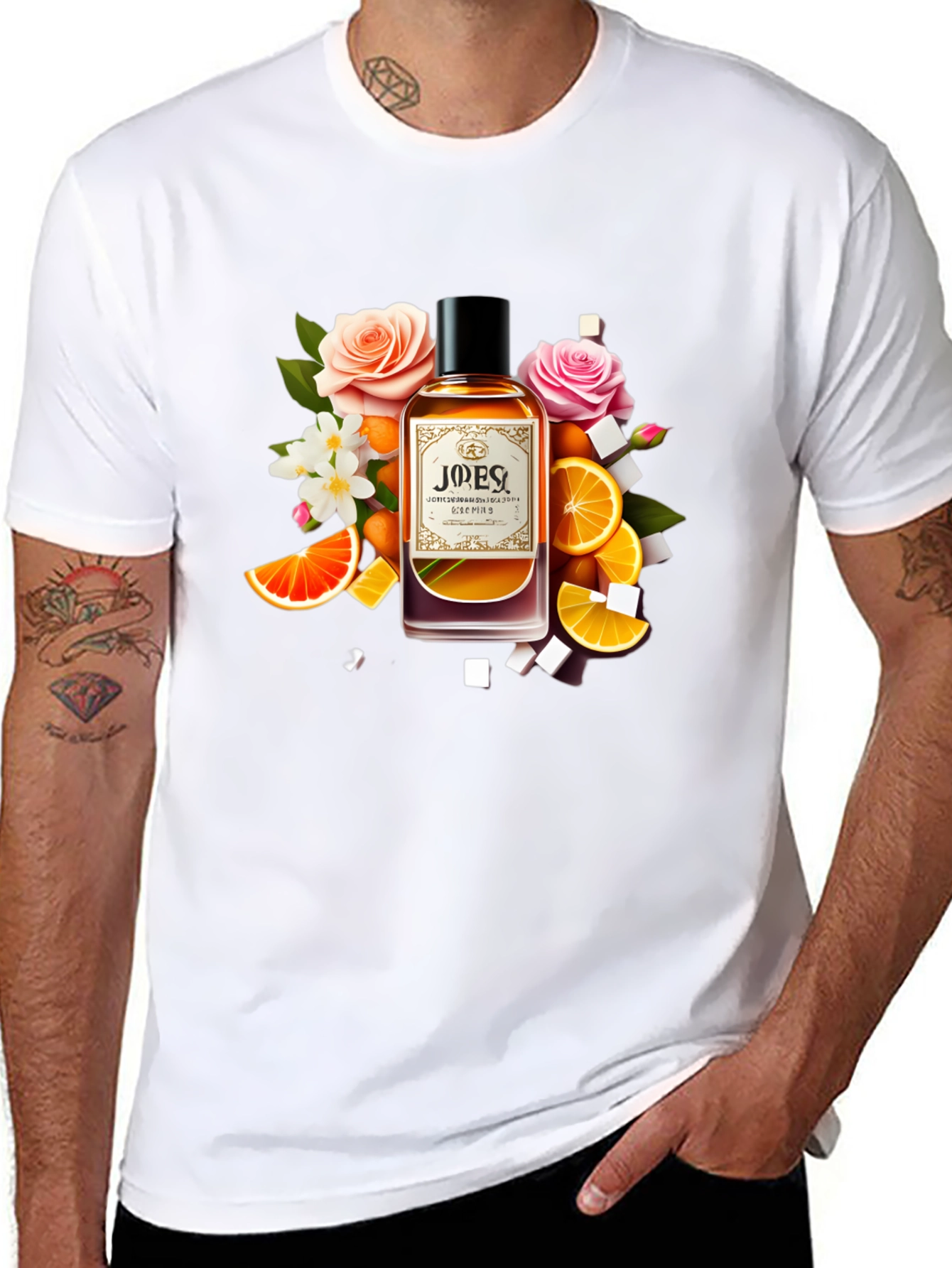 Black Floral Citrus Perfume T-Shirt - Unique Design view 8