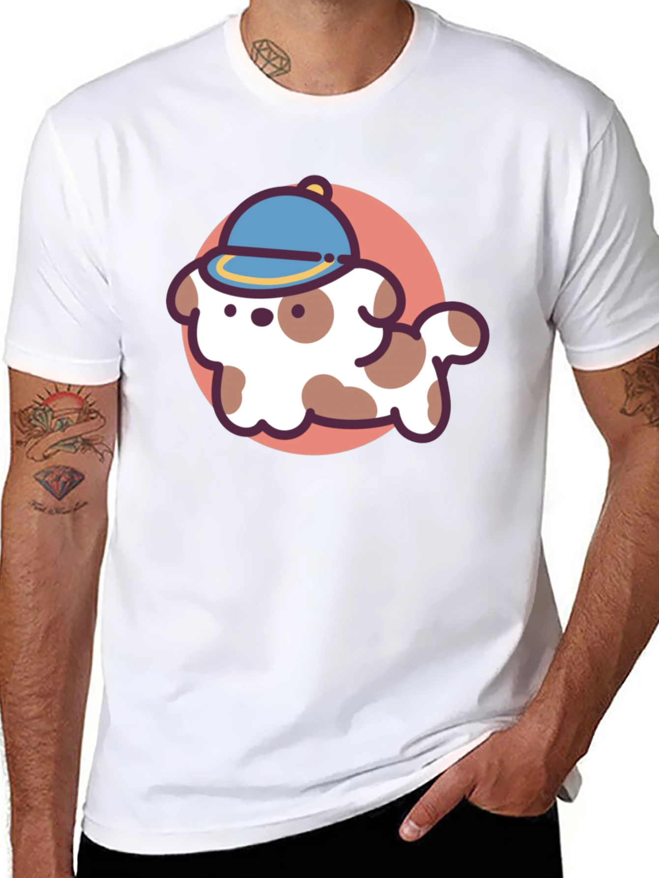 Black Cartoon Dog T-Shirt - Black Cotton Blend view 8