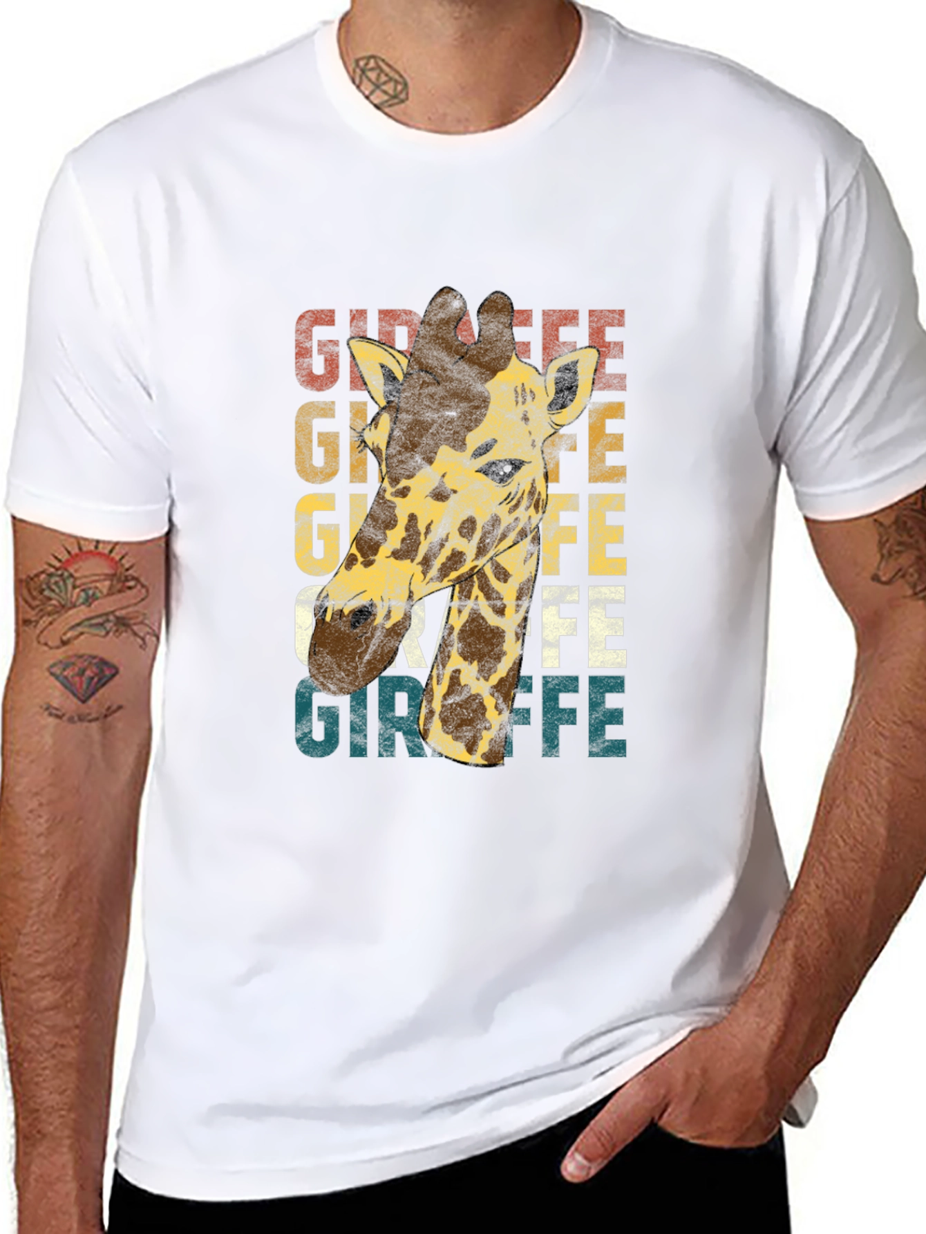 Black Vintage Giraffe Graphic T-Shirt - Unique Animal Tee view 8