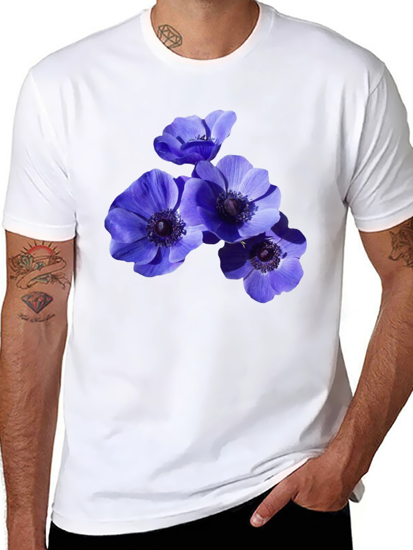 Black Floral Anemone Graphic Black T-Shirt view 8